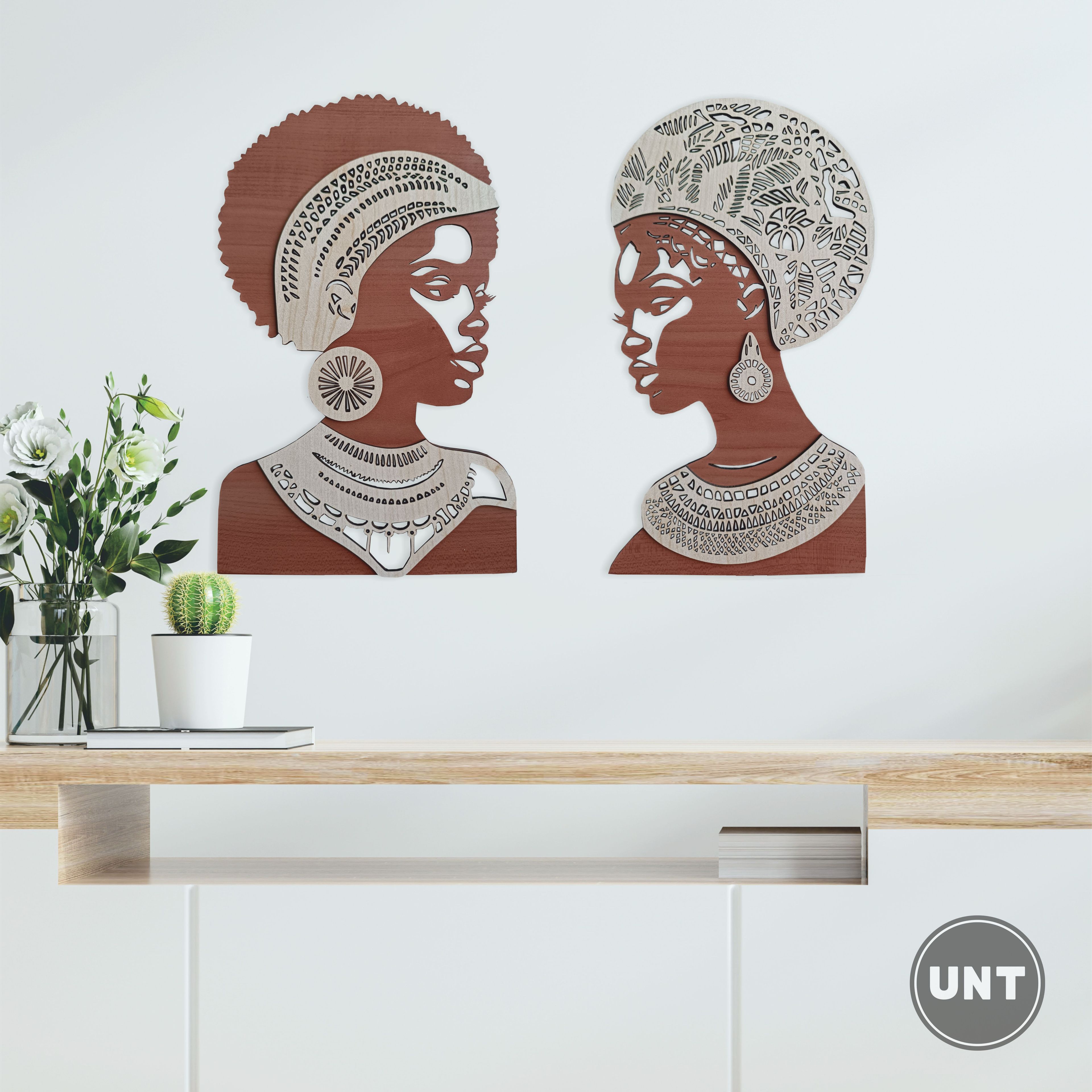 Katmanlı Afrikalı Kadınlar Figürlü Duvar Dekoru Ahşap Dekoratif Tablo Wall Decor