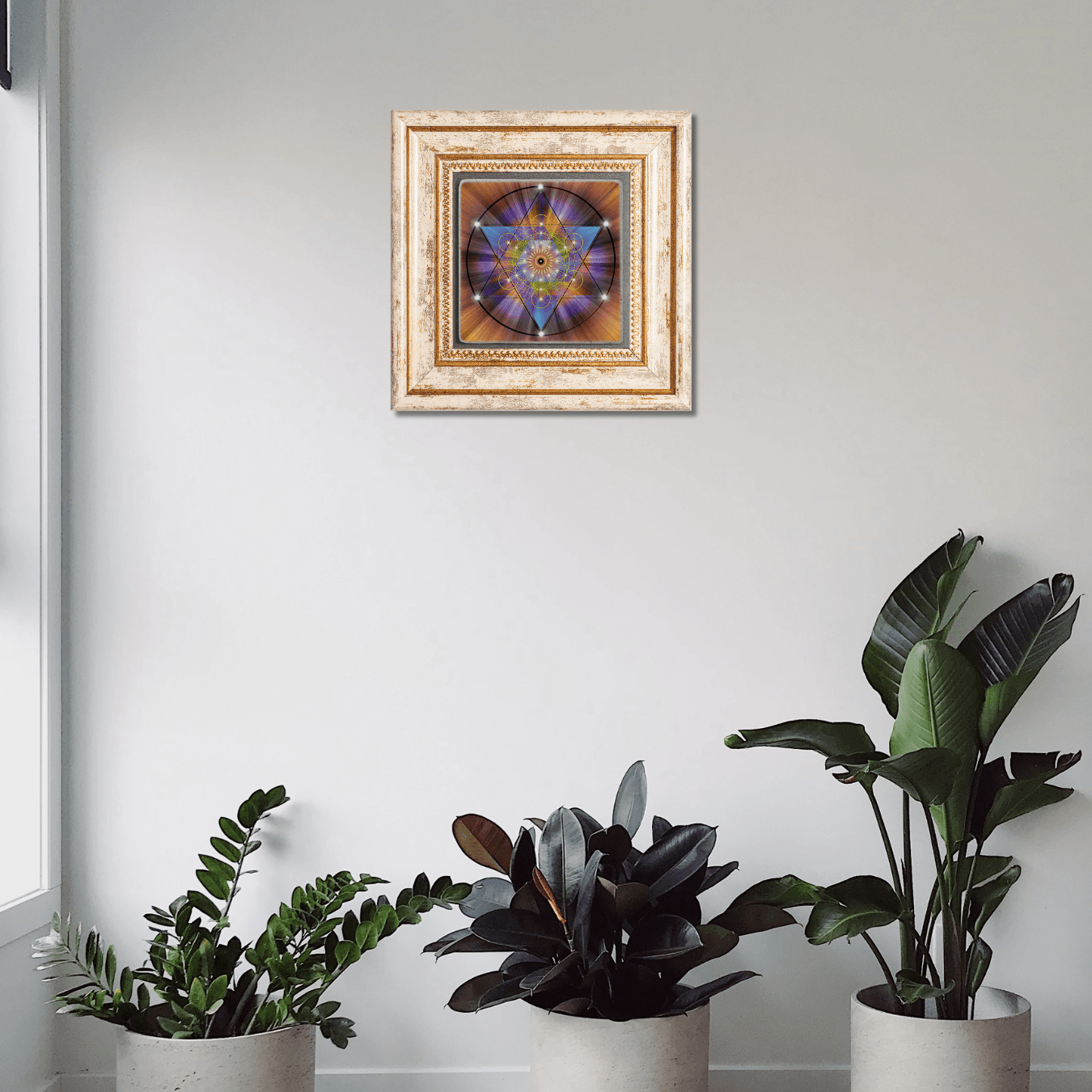 Renkli Sacred Geometry Yaşam Çiçeği Sri Yantra Torus Temalı Taş Duvar Dekoru Çerçeveli Dekoratif Taş Tablo Wall Decor