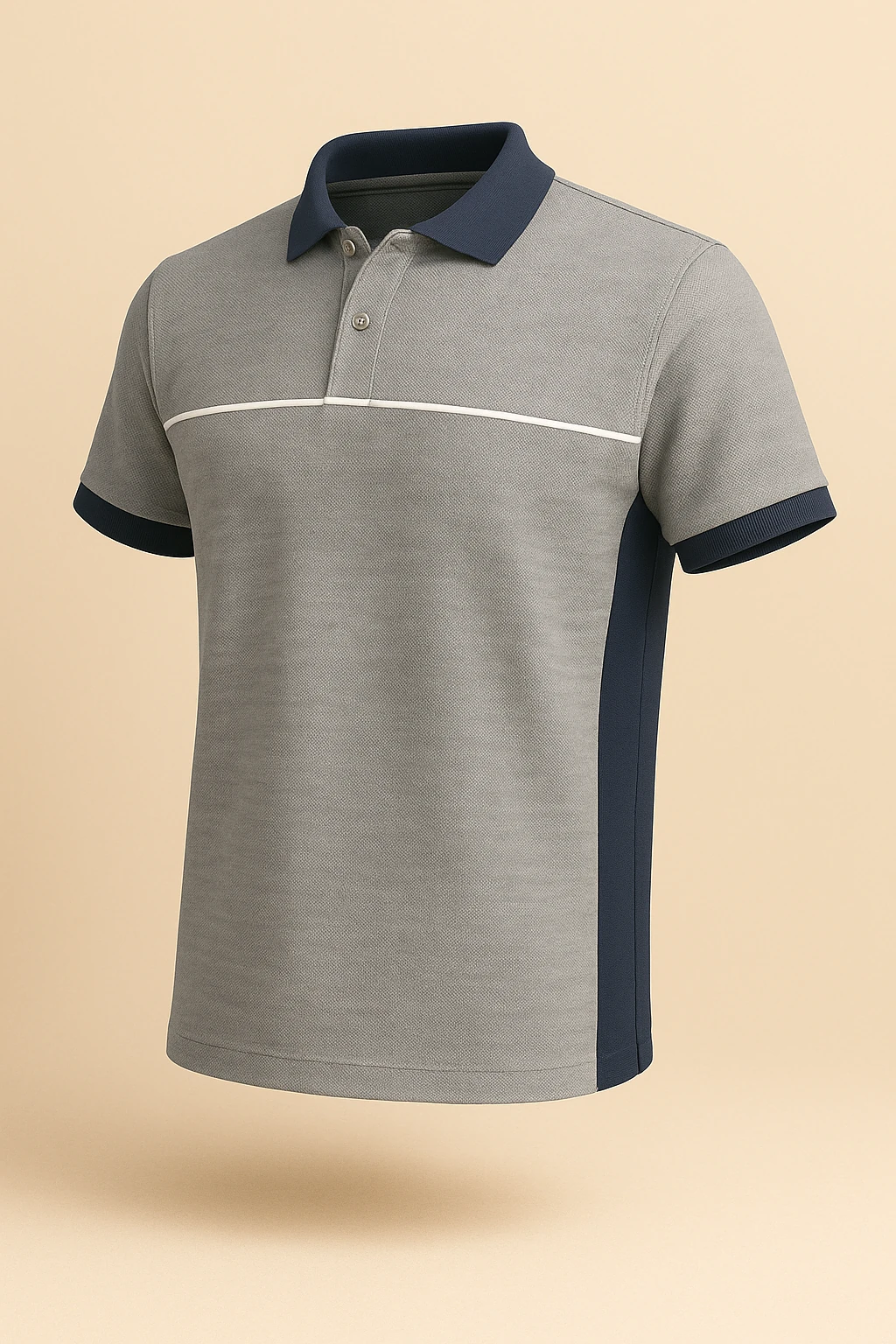 Polo Yaka Lakoste Çizgili Tişört - Gri