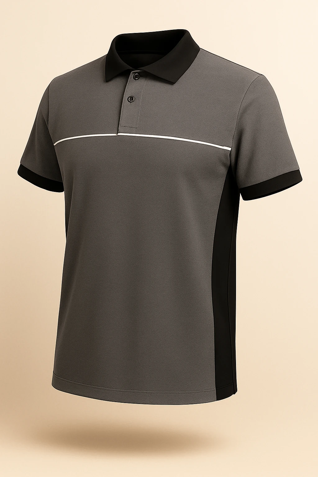 Polo Yaka Lakoste Çizgili Tişört - Koyu Gri