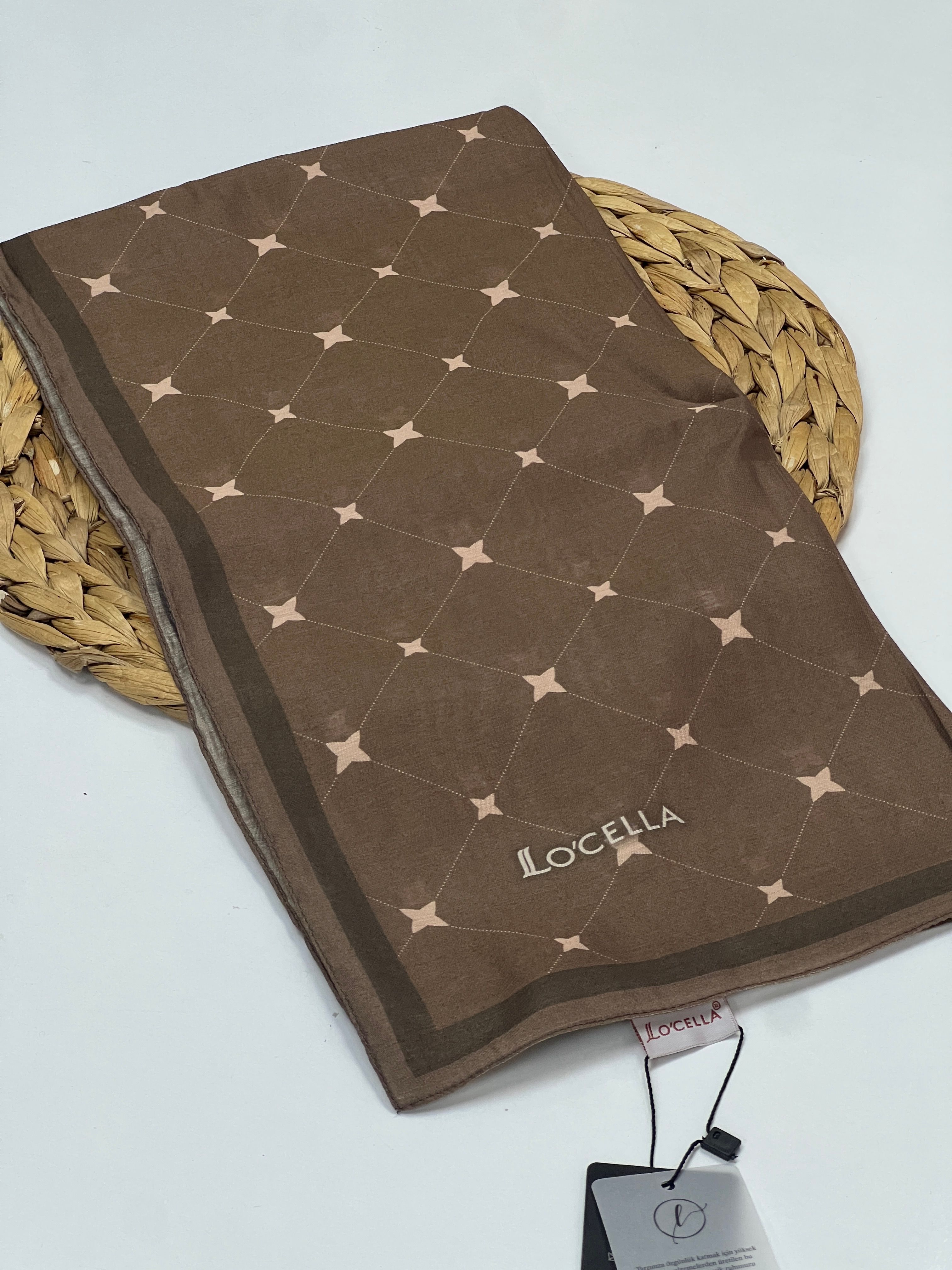 LOCELLA MONOGRAM DESEN MODAL İPEK EŞARP - SÜTLÜ KAHVE