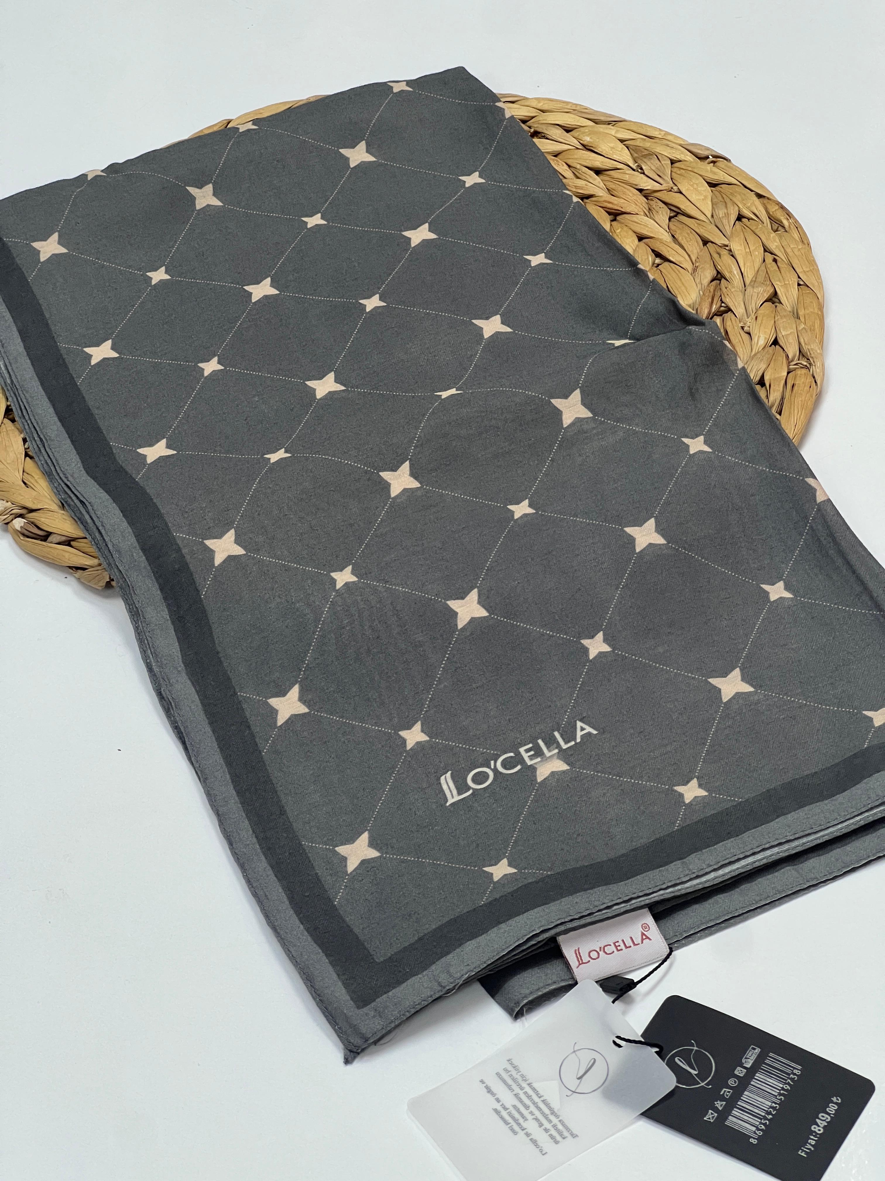 LOCELLA MONOGRAM DESEN MODAL İPEK EŞARP - FÜME