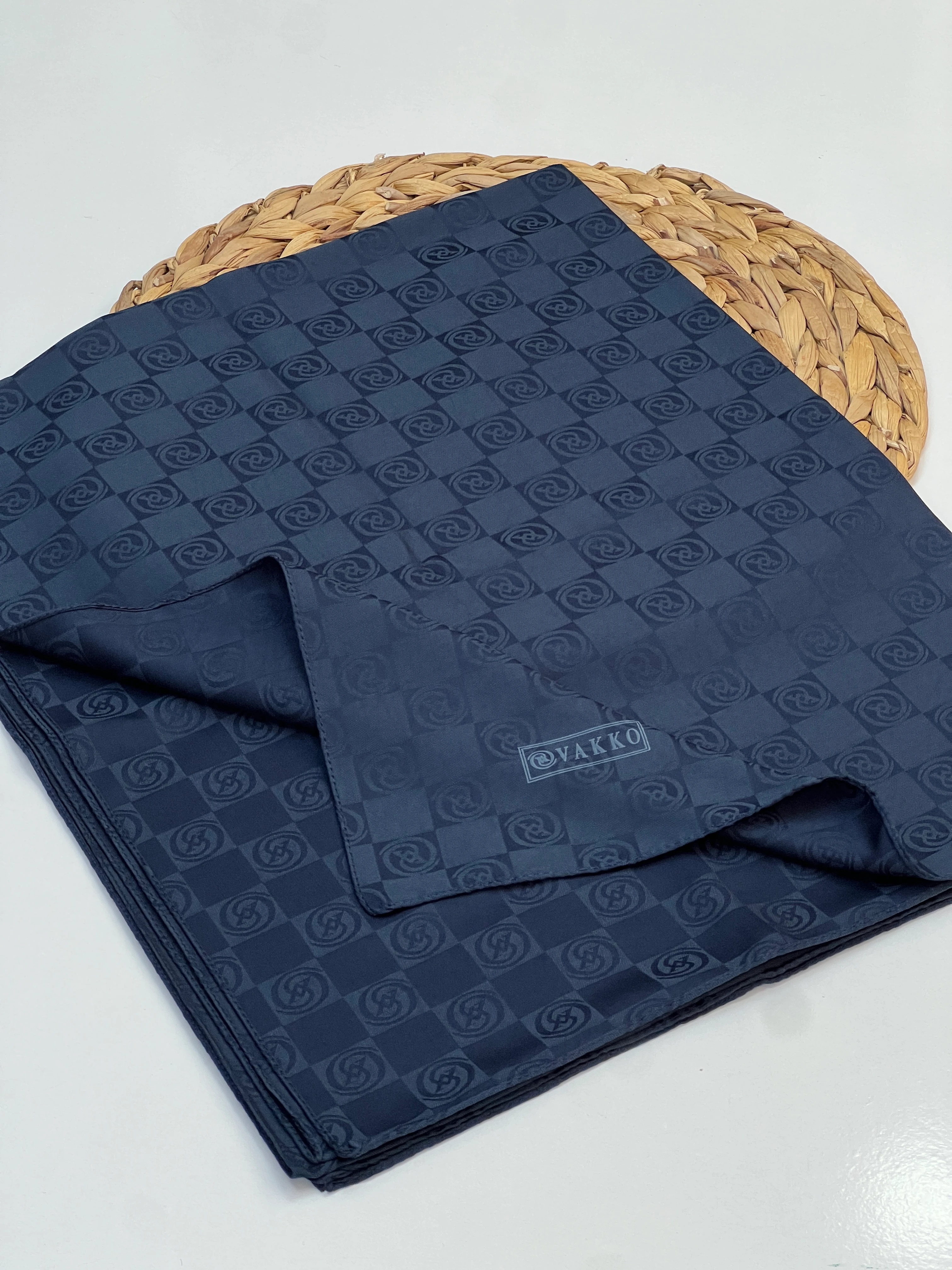 VAKKO MONOGRAM DAMA DESEN JAKAR ŞAL - LACİVERT 2