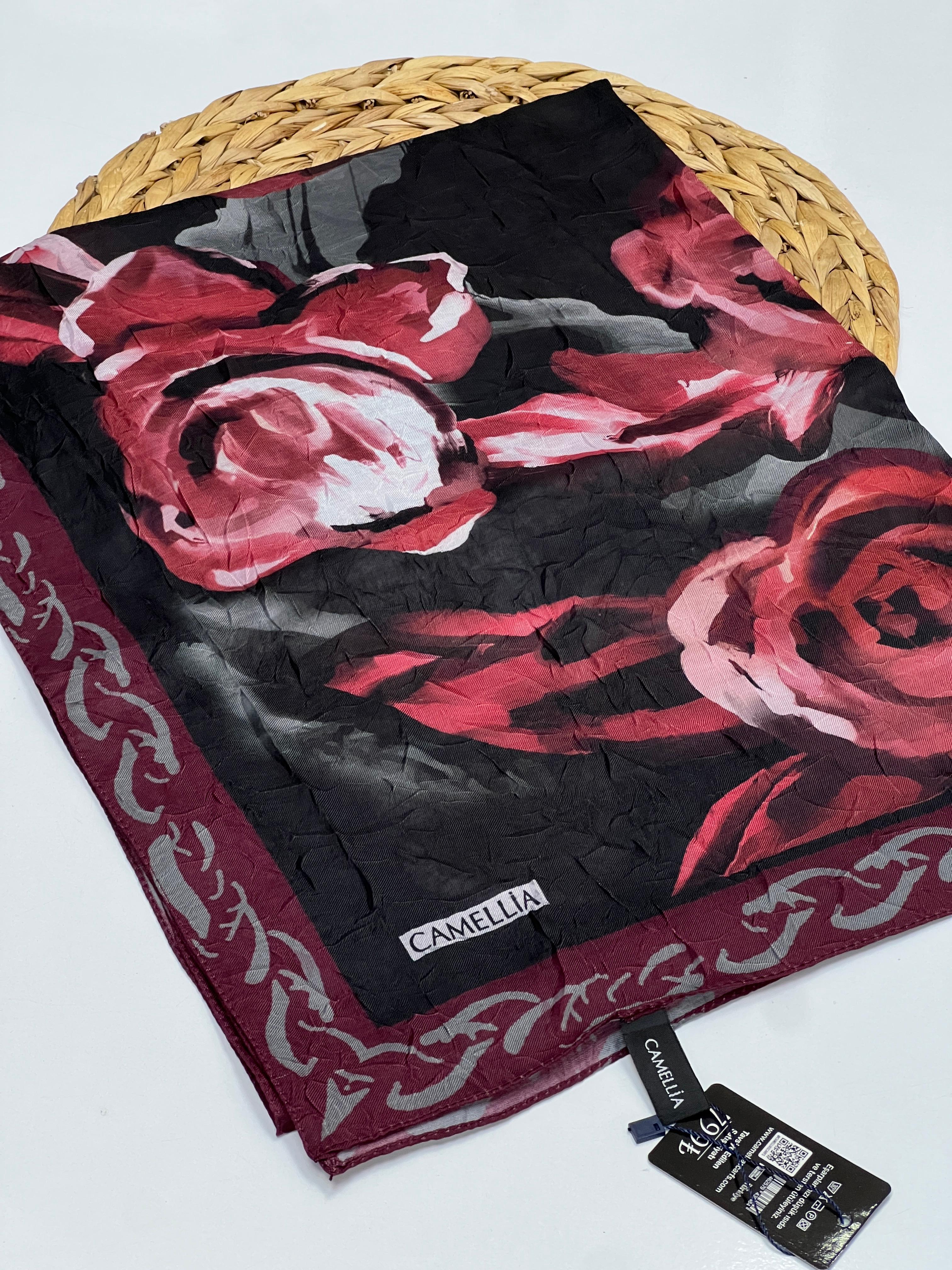 ÇİÇEK DESEN BAMBU KRAŞ ŞAL 2 - BORDO