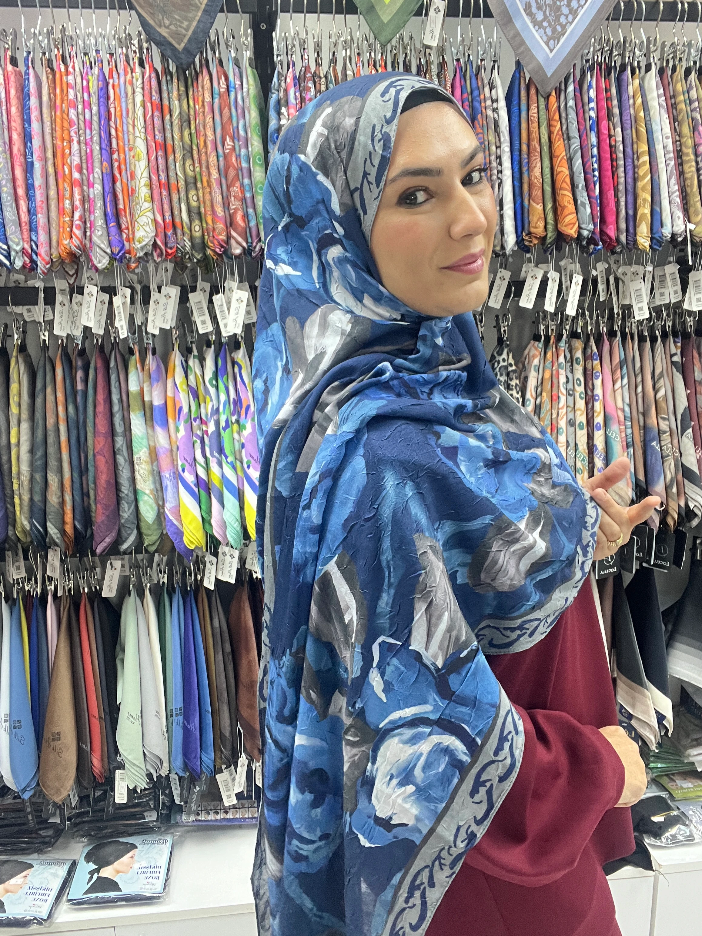 ÇİÇEK DESEN BAMBU KRAŞ ŞAL 2 - LACİVERT