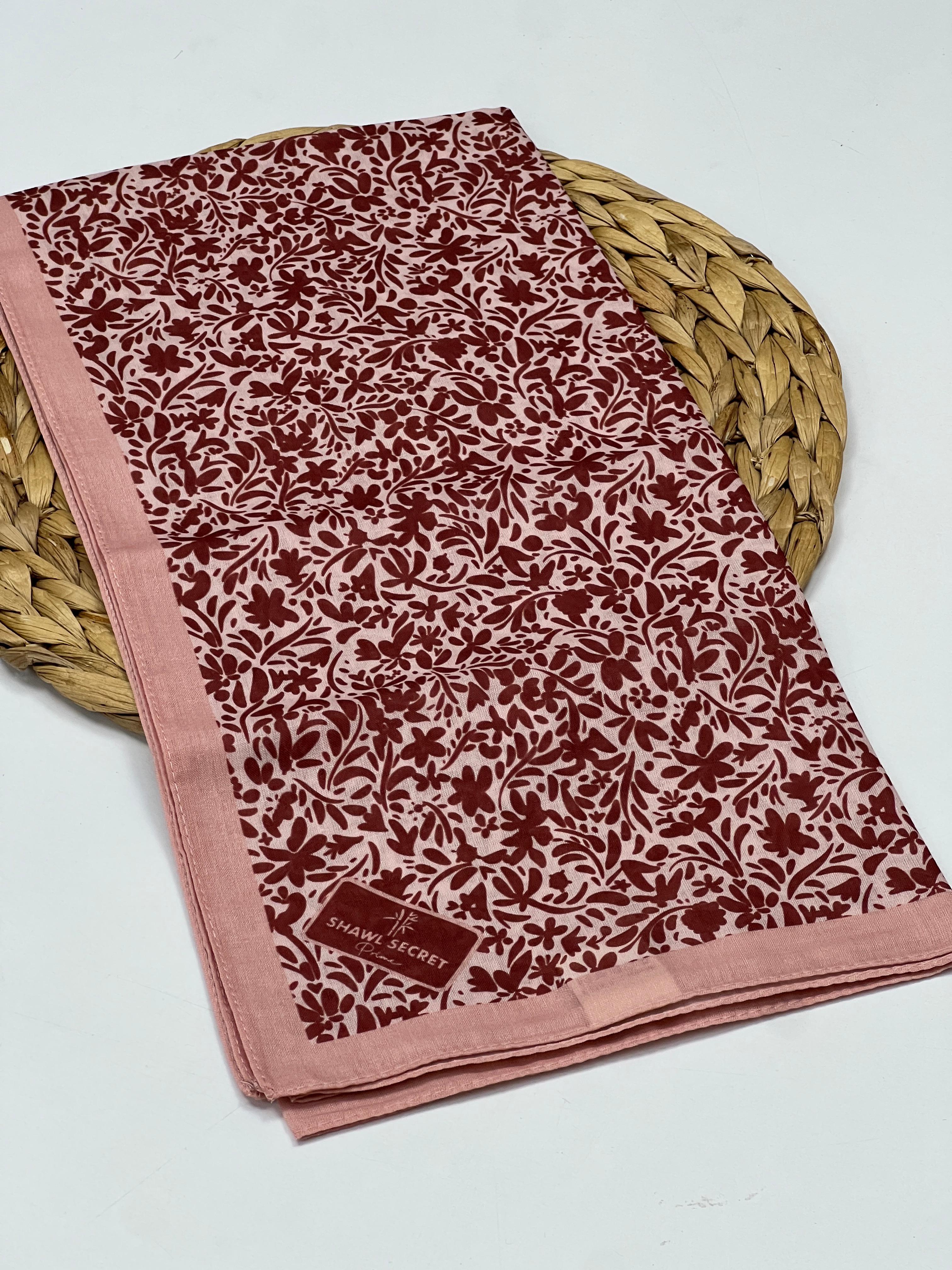 LAVANTA KOKULU ÇİÇEK DESEN EŞARP - bordo pudra