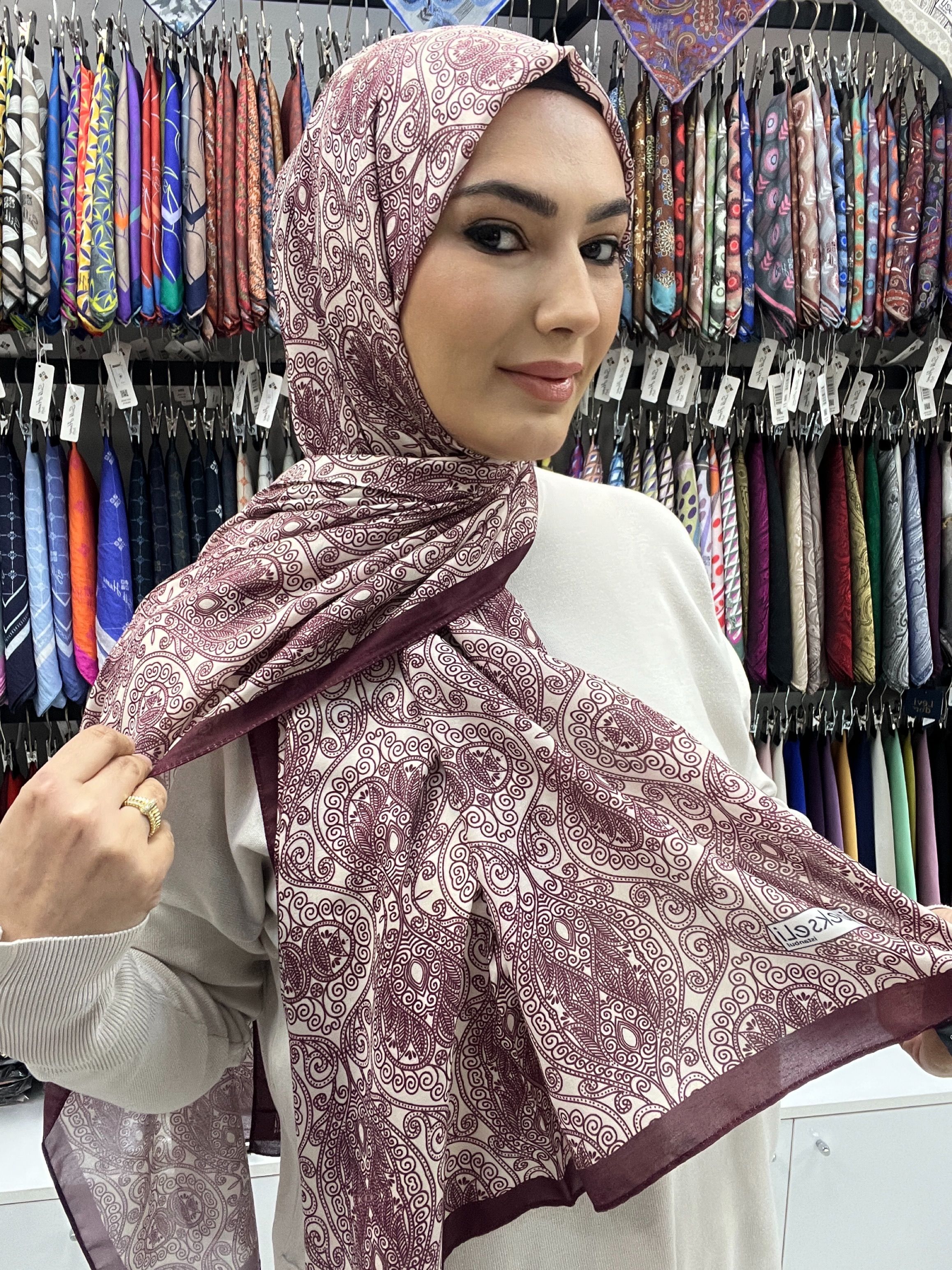 ETNİK DESEN SOFT PAMUK ŞAL - BORDO-BEYAZ 2