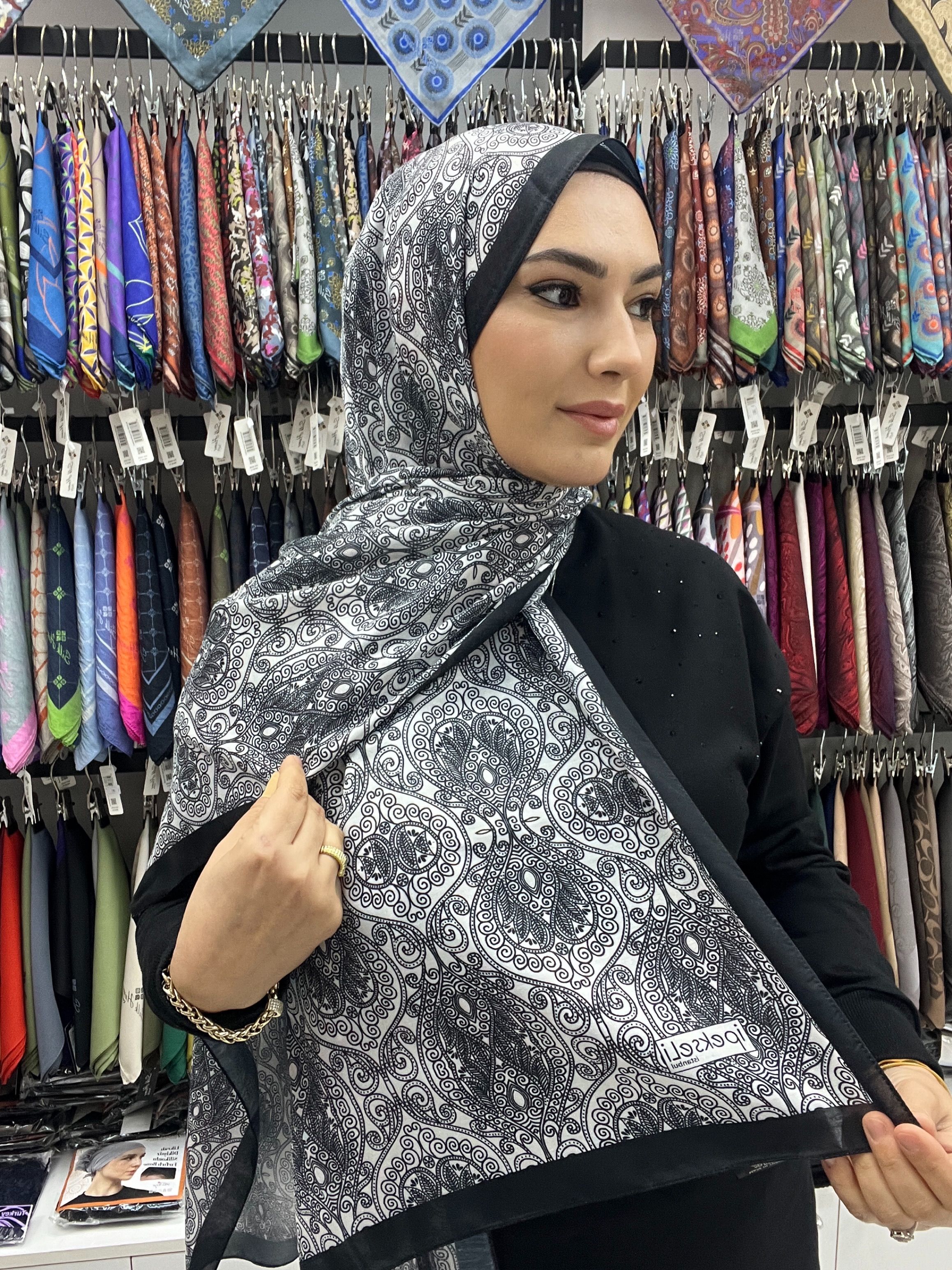 ETNİK DESEN SOFT PAMUK ŞAL - SİYAH-BEYAZ