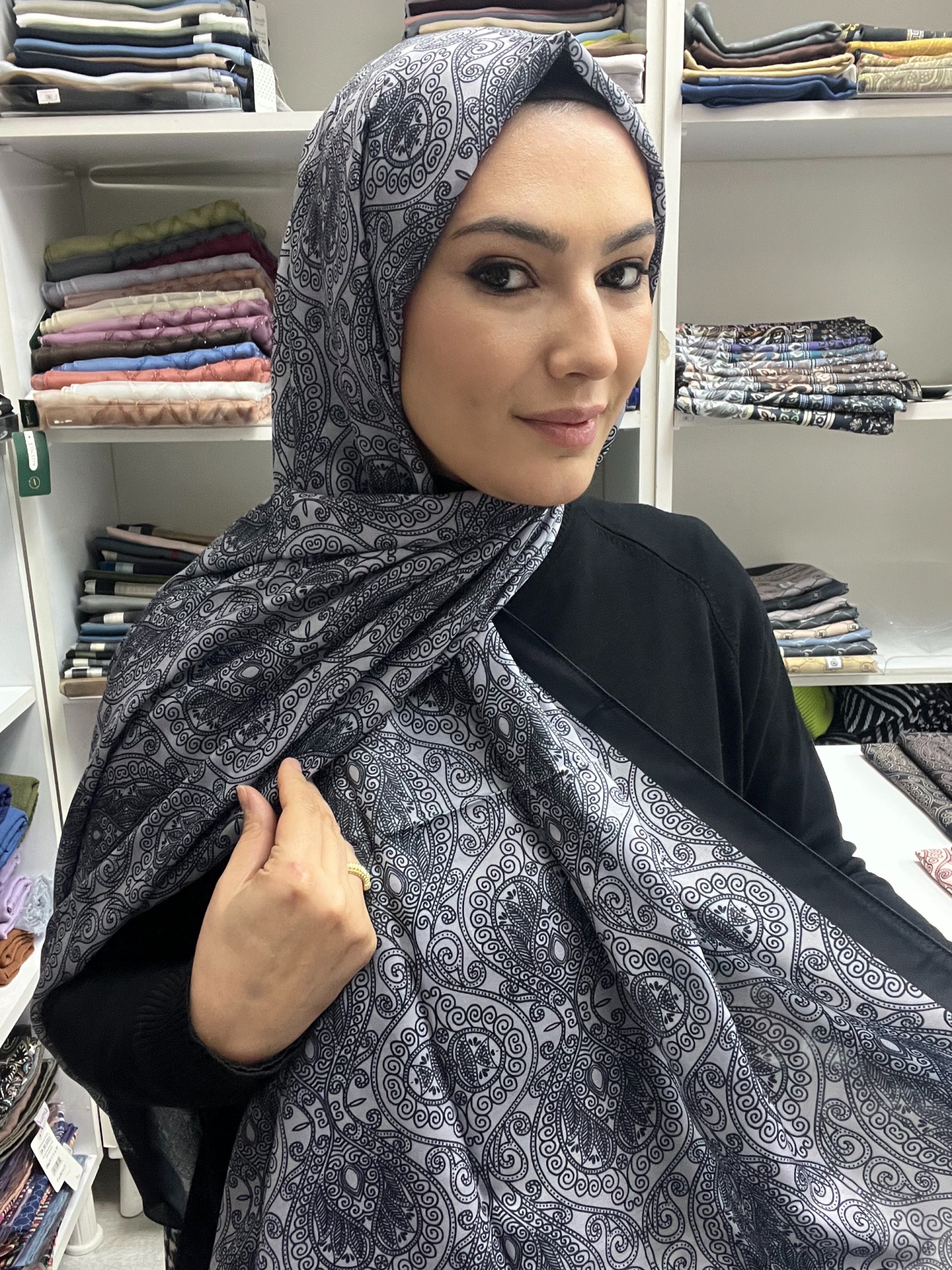 ETNİK DESEN SOFT PAMUK ŞAL - FÜME-SİYAH