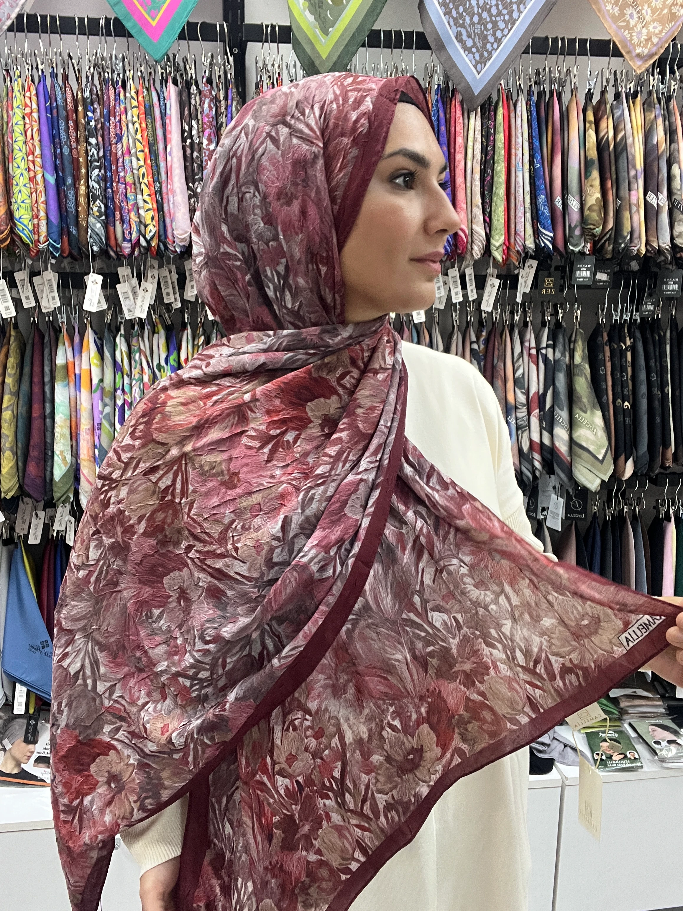 Çiçek desen bambu kraş şal