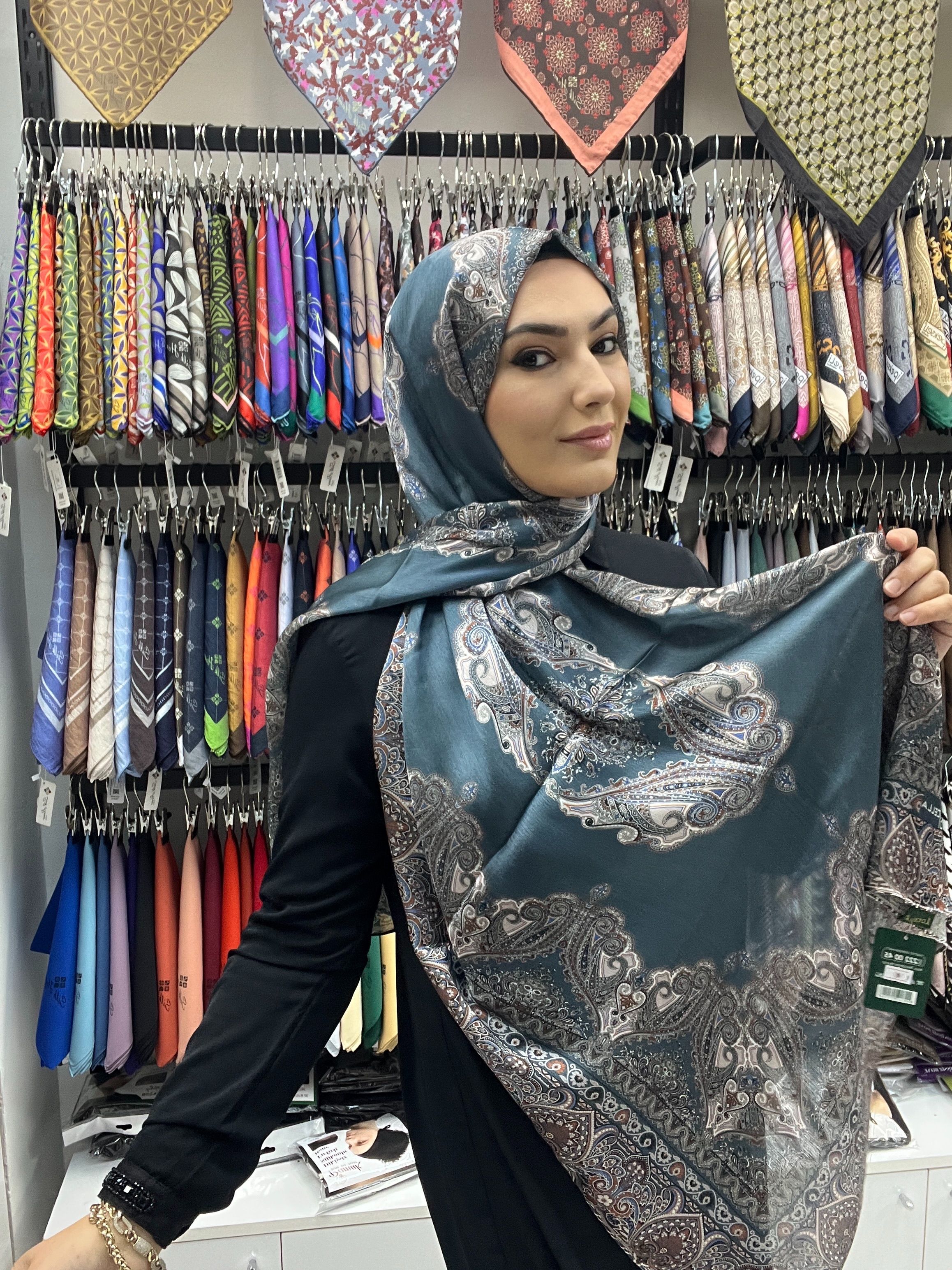 LOCELLA ETNİK DESEN VUAL İPEK ŞAL - TURKUAZ MAVİ