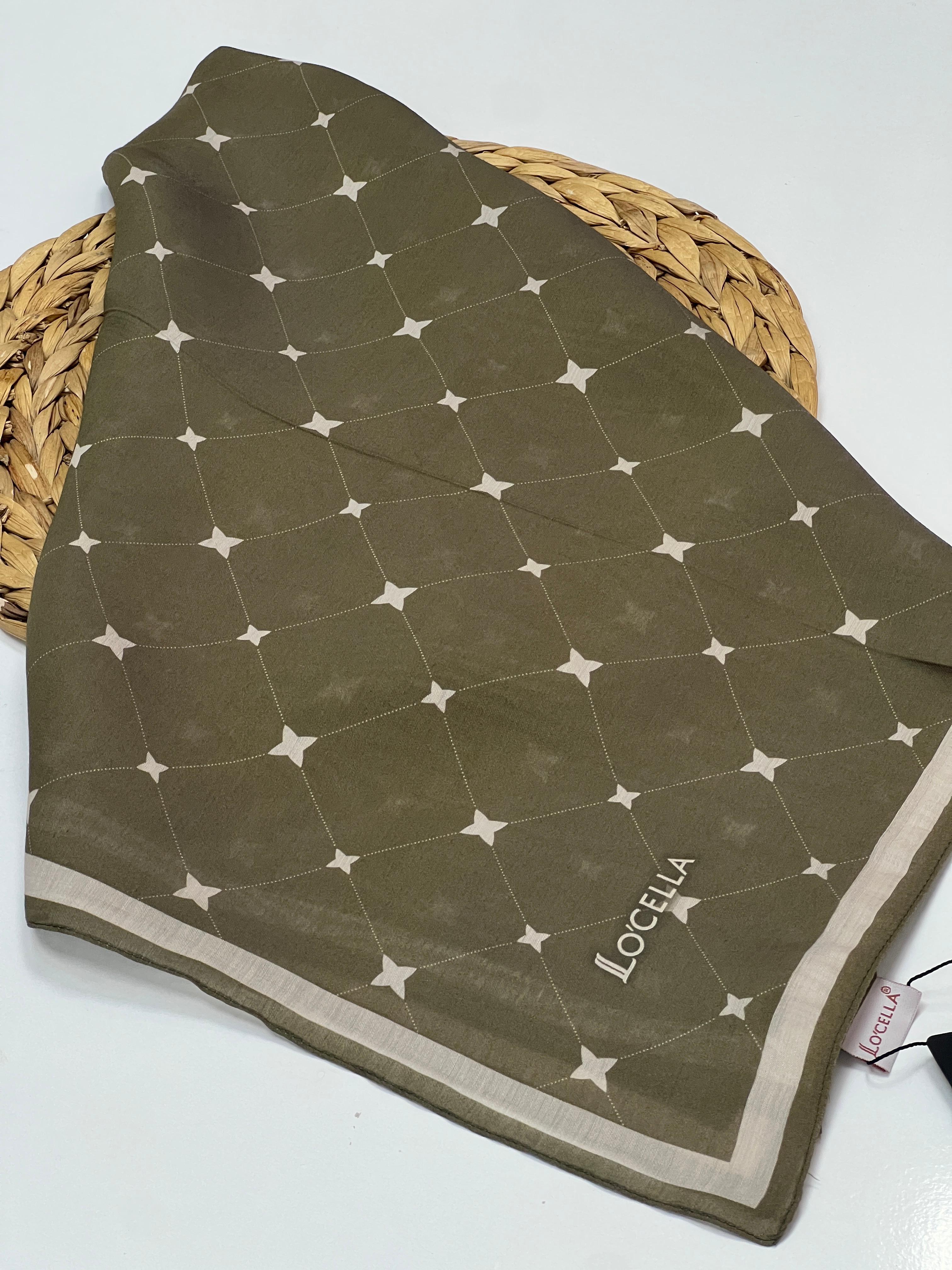 LOCELLA MONOGRAM DESEN MODAL İPEK EŞARP - HAKİ YEŞİL