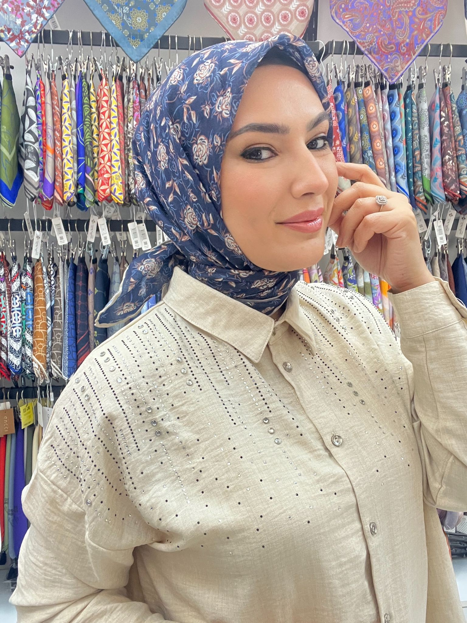 LOCELLA GÜL DESEN SOFT EŞARP - LACİVERT