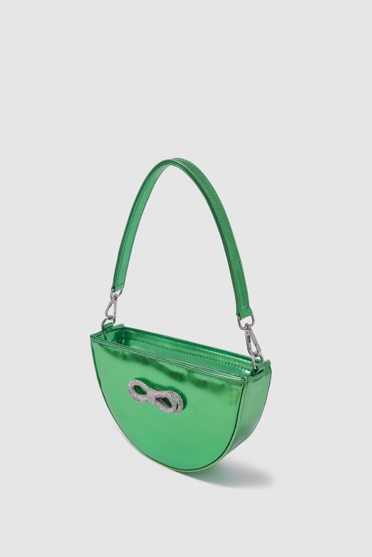 Metalik Fiyonk Taşlı Oval Kadın Baget Çanta - Yeşil