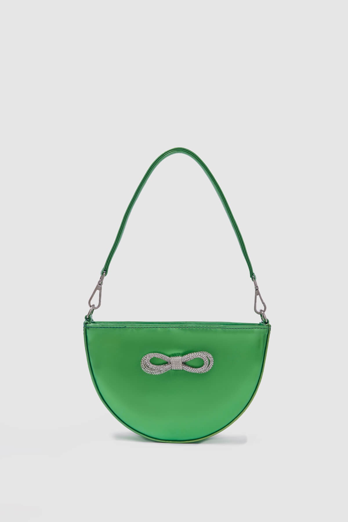 Metalik Fiyonk Taşlı Oval Kadın Baget Çanta - Yeşil