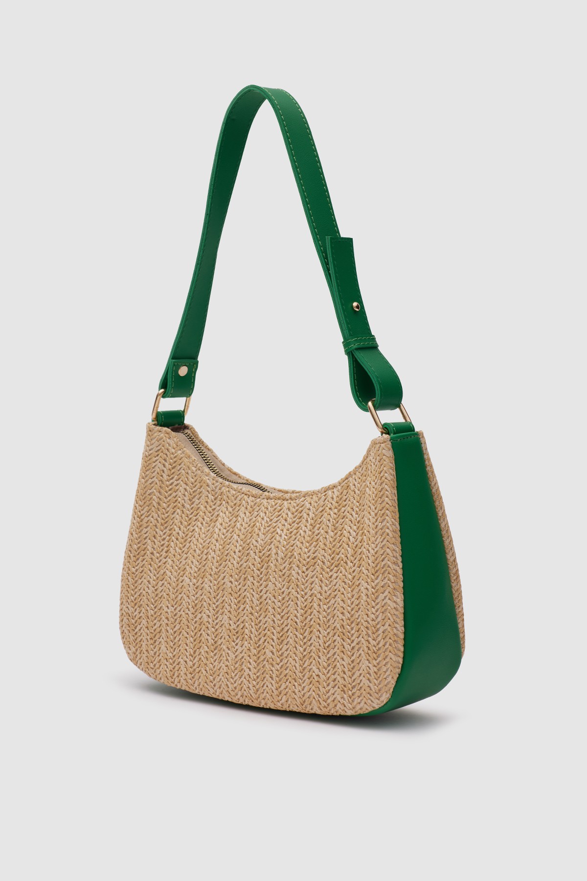 Hanna Deri Askılı Hasır Baget Çanta - Yeşil