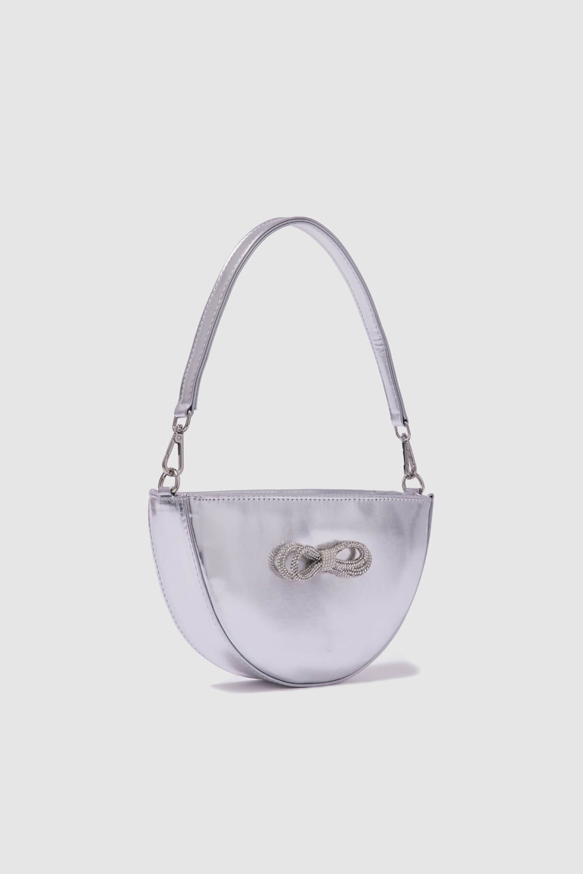 Metalik Fiyonk Taşlı Oval Kadın Baget Çanta - Metalik