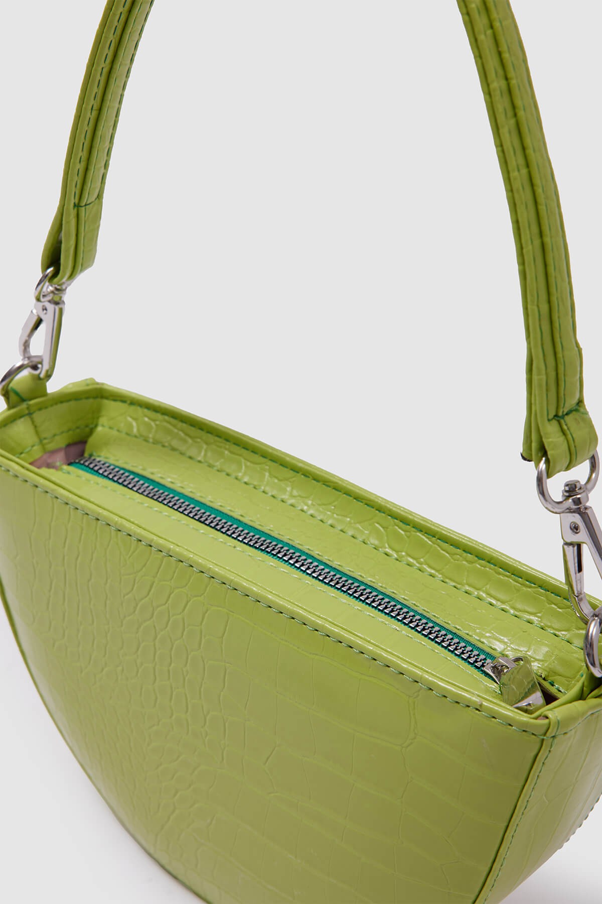 Vicky Rugan Kroko Desen Baget Çanta - Fıstık Yeşili