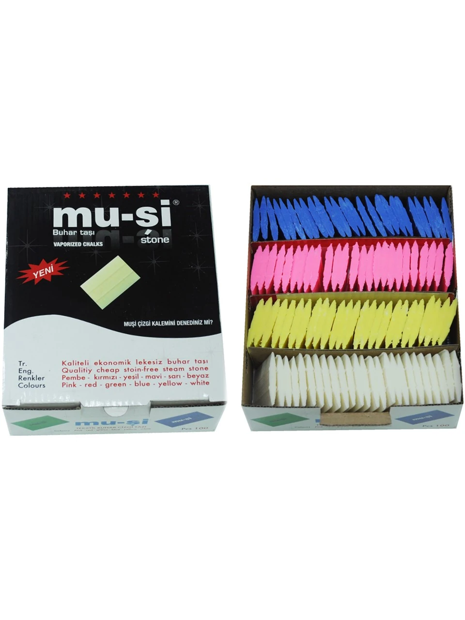 Mu-şi Buhar İle Uçan Çizgi Taşı Renkli (100 Adet)