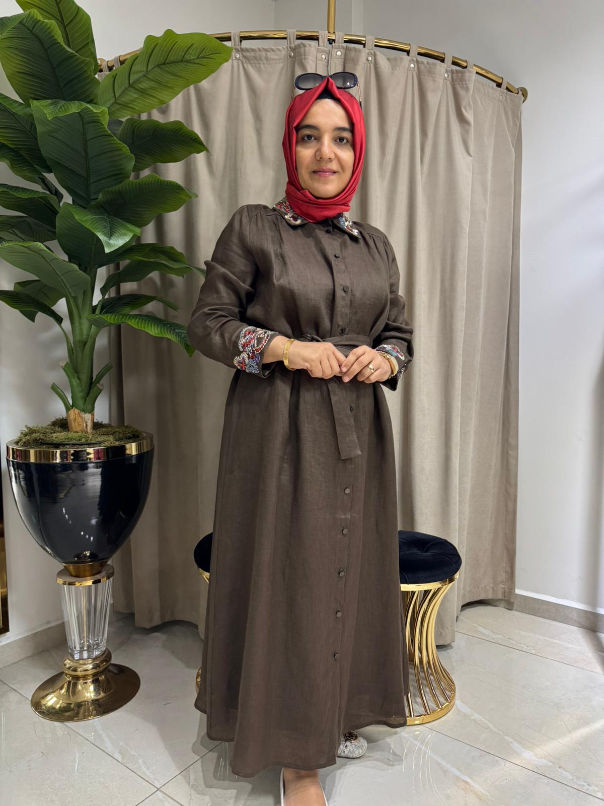 GHİSA KETEN ELBİSE 4091