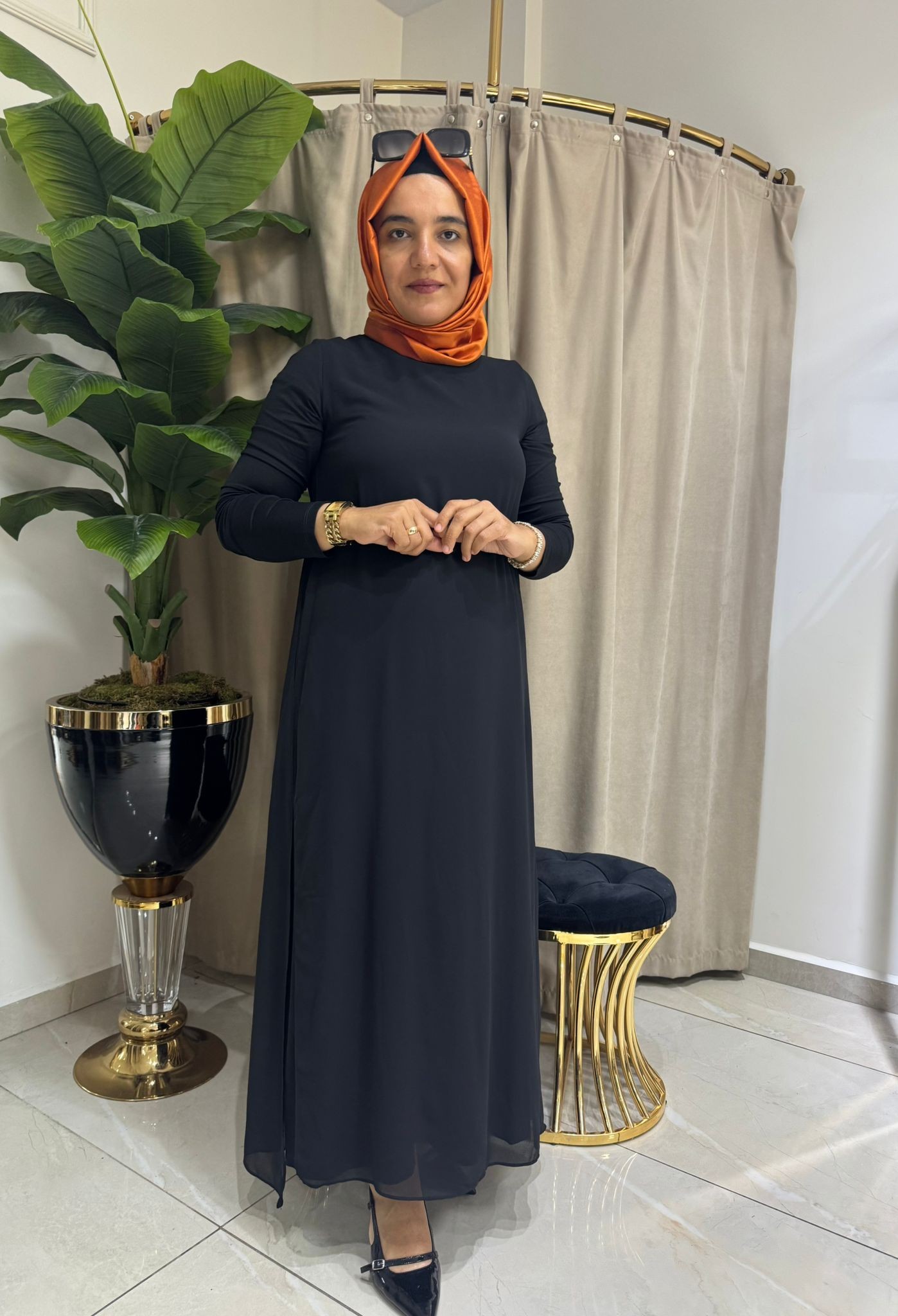 KAMPANYALI ŞİFON DETAYLI ELBİSE
