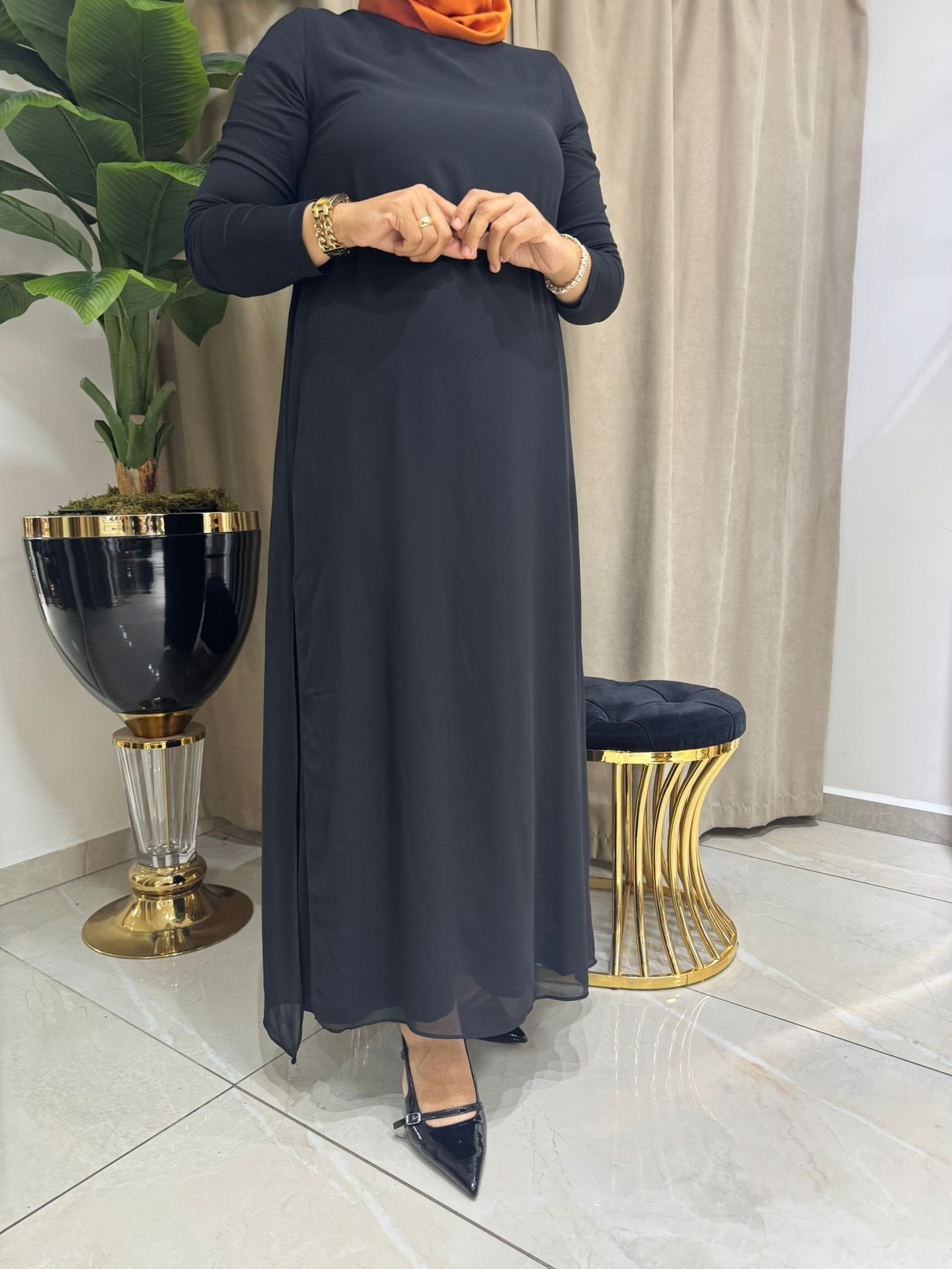 KAMPANYALI ŞİFON DETAYLI ELBİSE