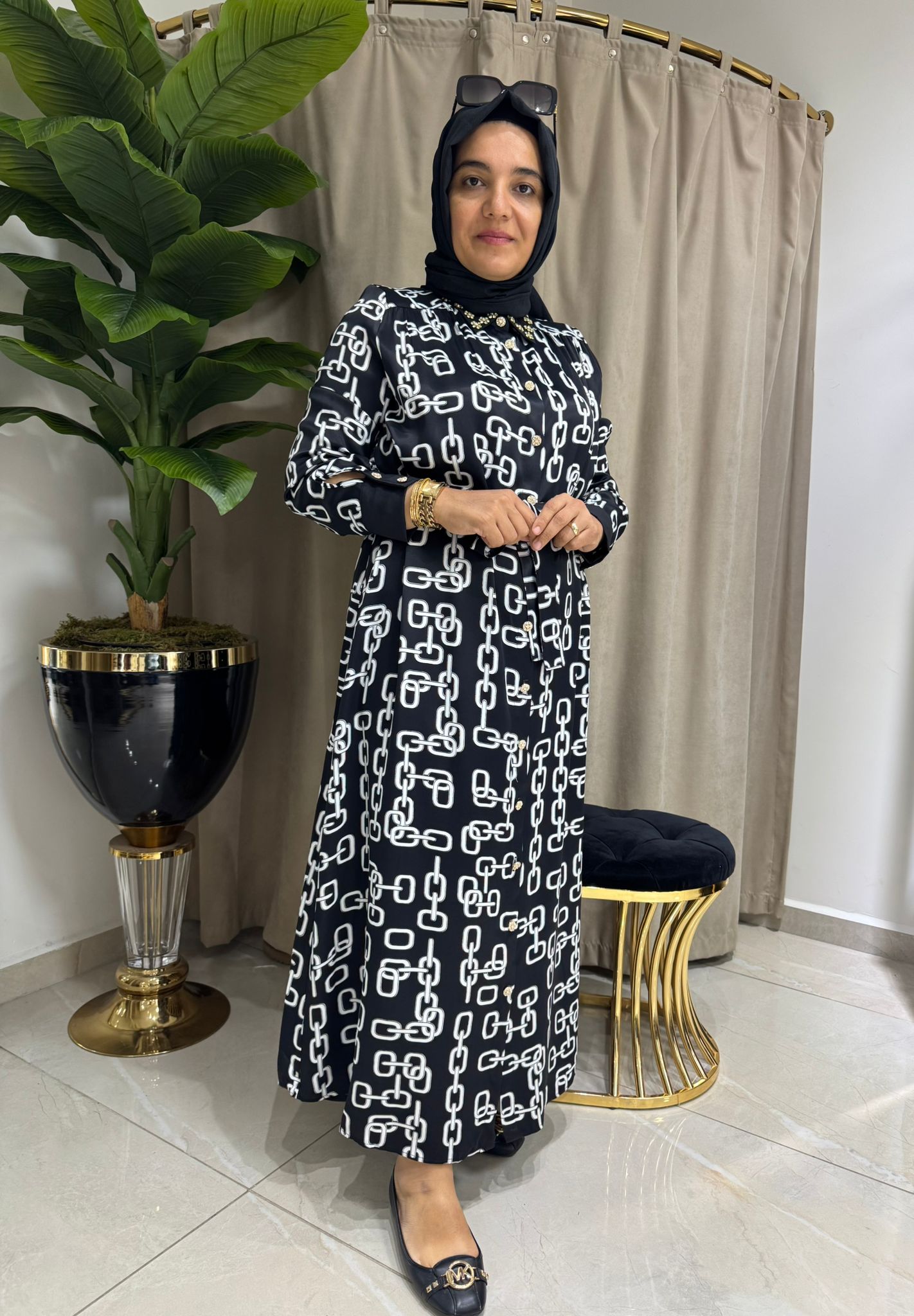 GHİSA ZİNCİR DESENLİ ELBİSE 4925