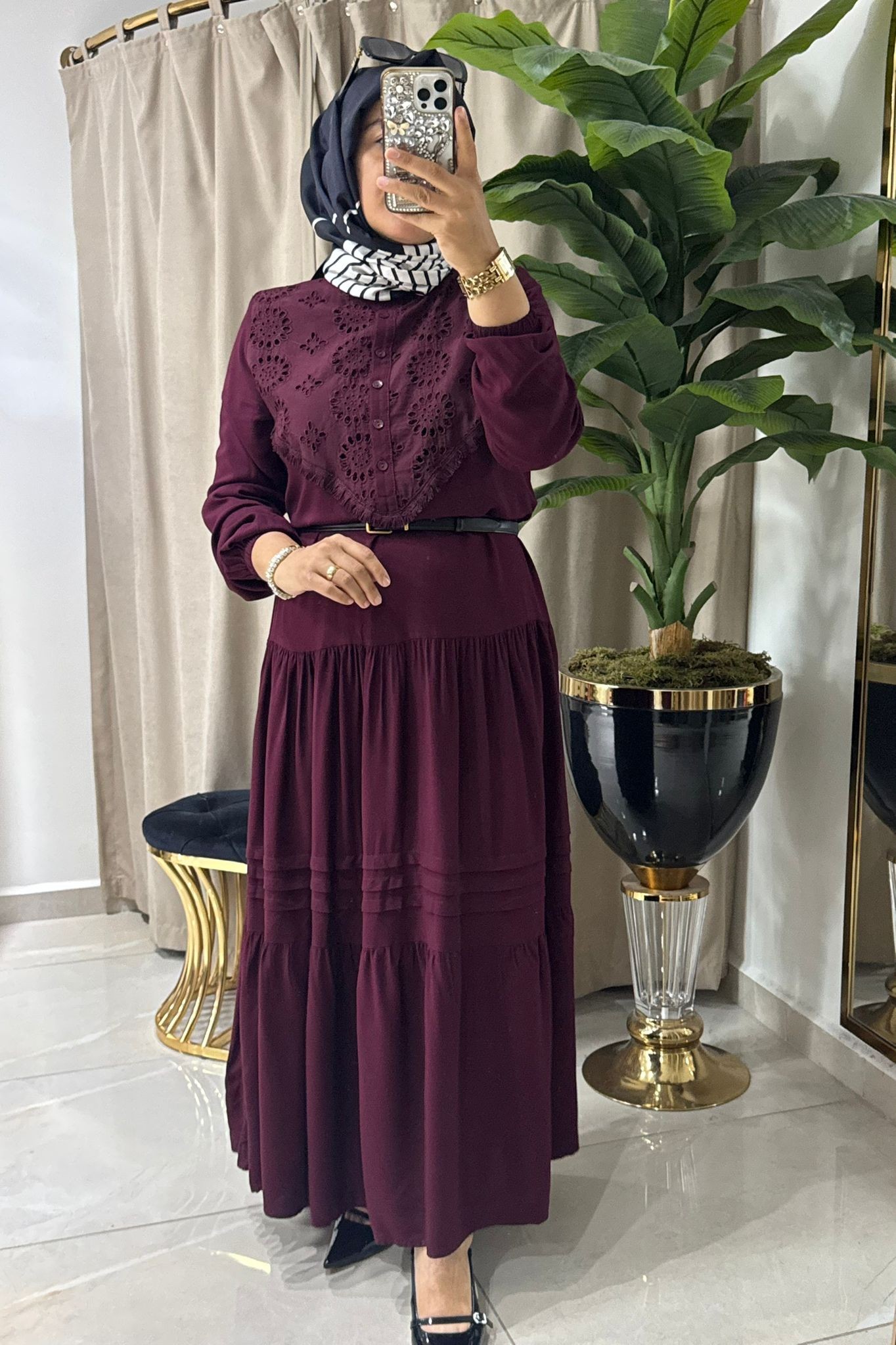 FİSTO DETAYLI VİSCONE ELBİSE