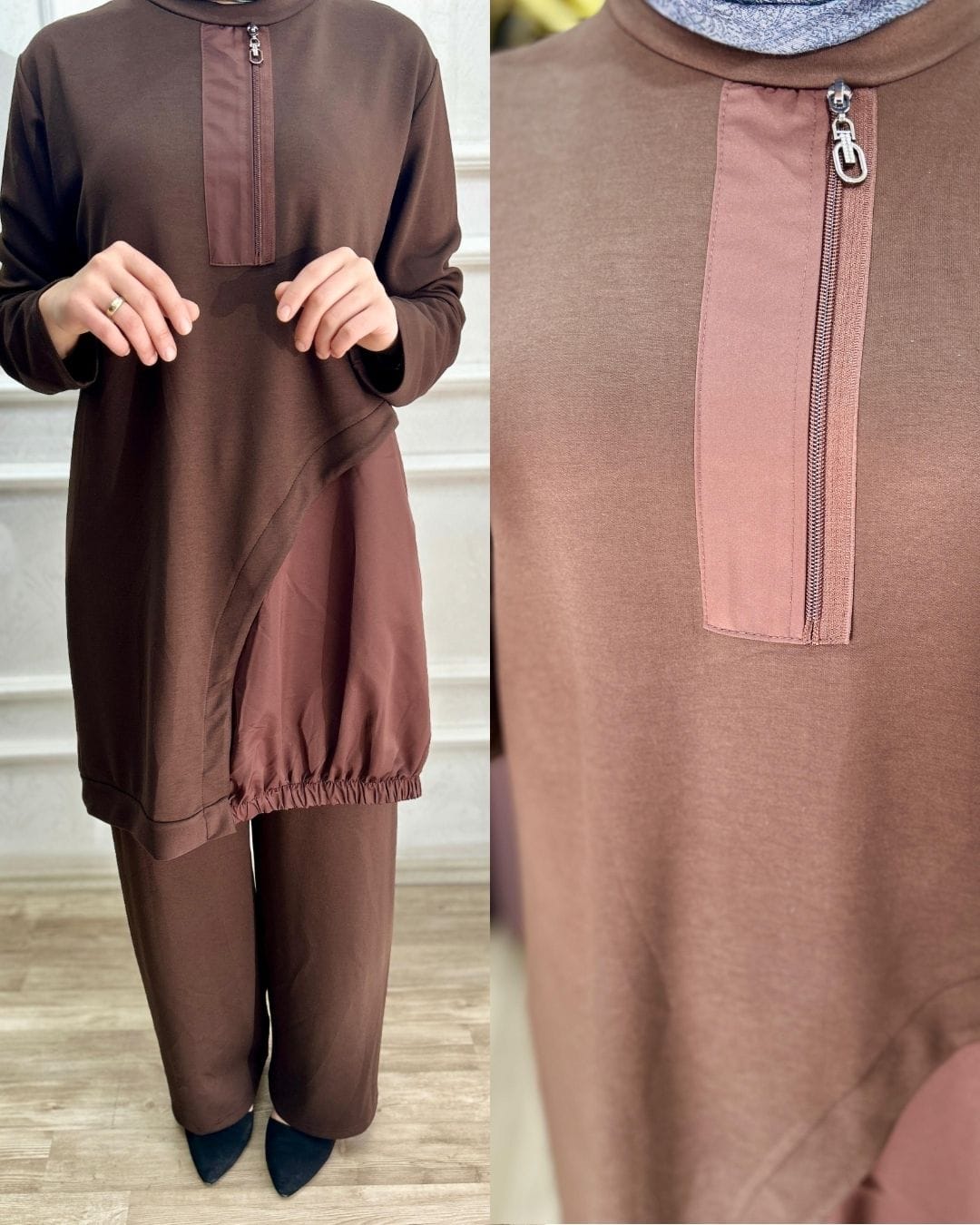 İkili fermuarlı takım (kahverengi)