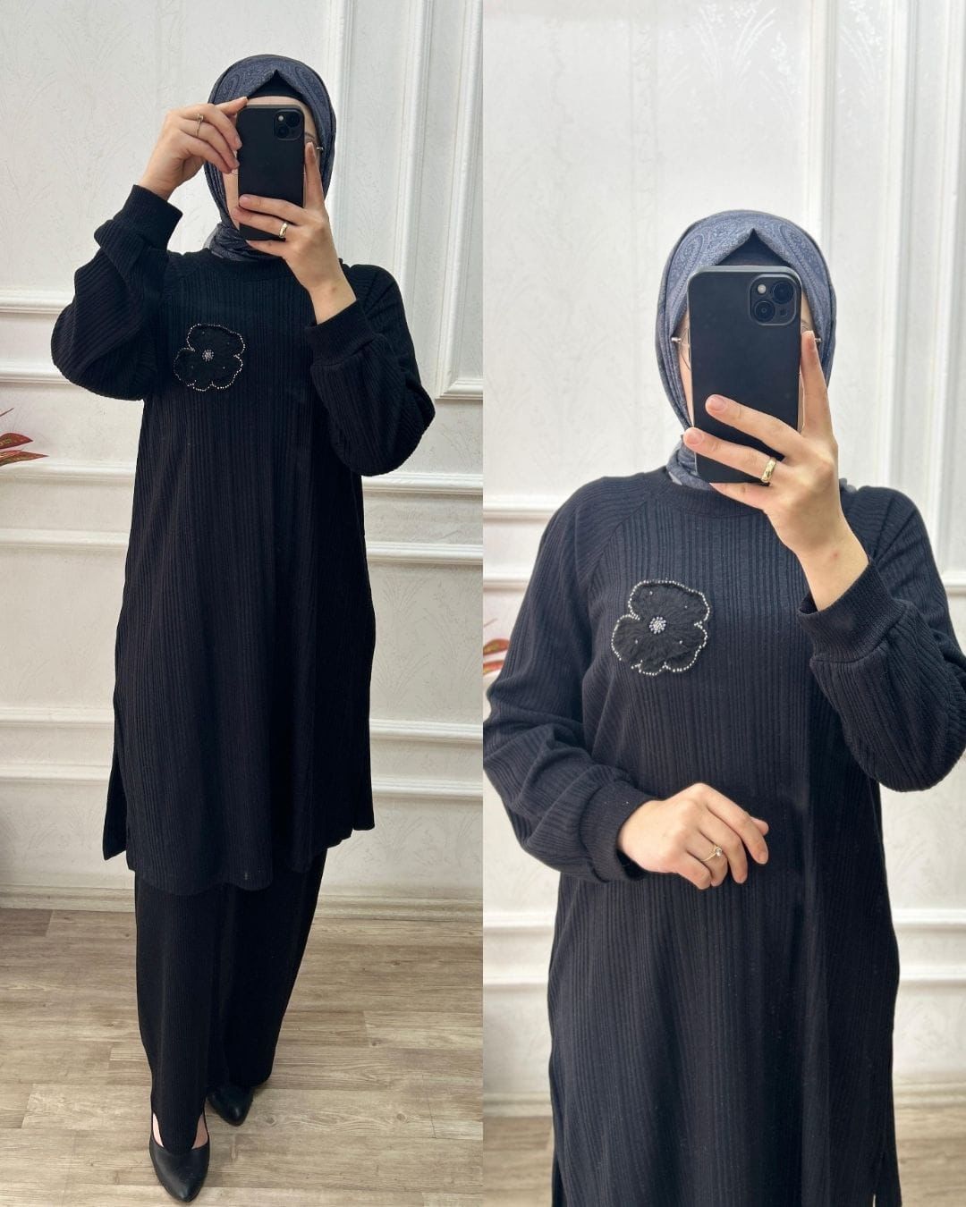 Parlak kumaşlı şık takım (siyah)