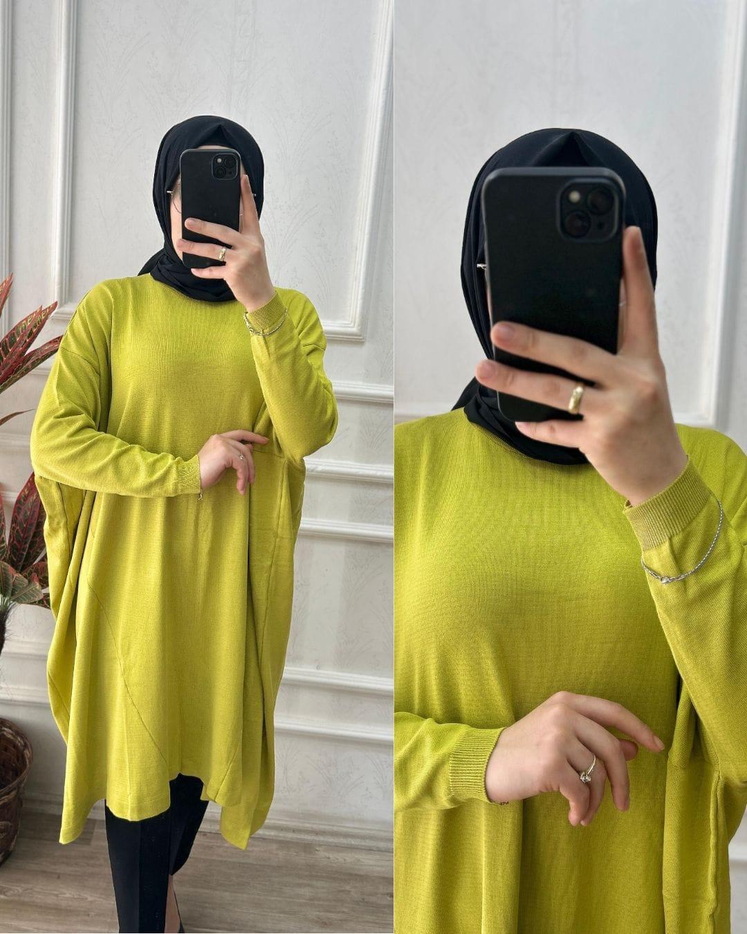 Büyük beden soğuk triko tunik (yağ yeşili)