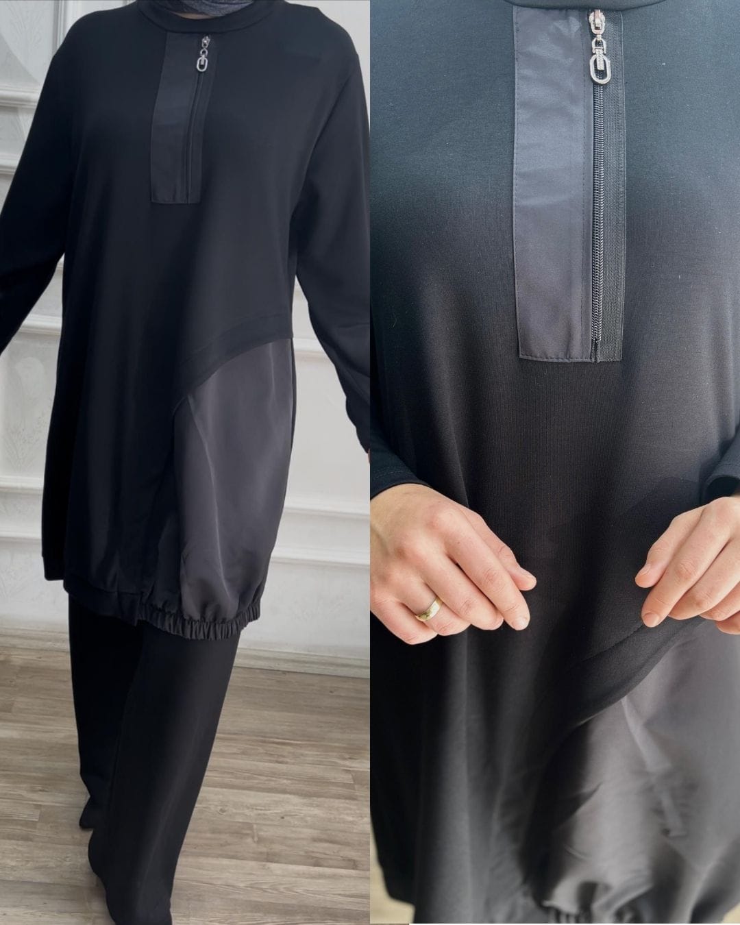 İkili fermuarlı takım (siyah)