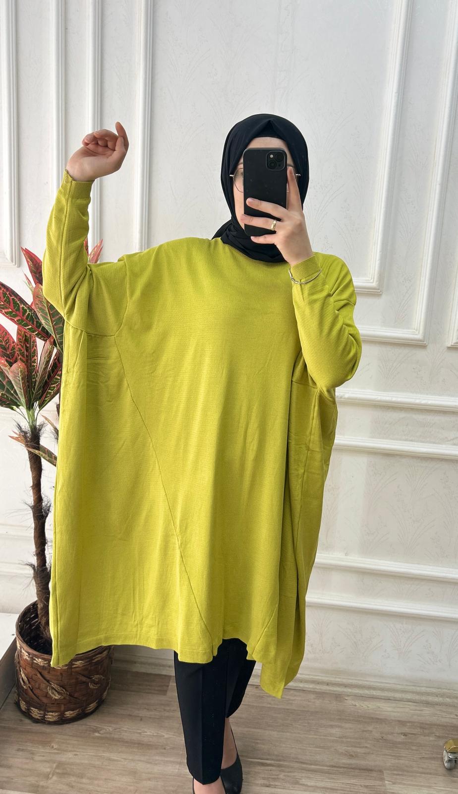 Büyük beden soğuk triko tunik (yağ yeşili)