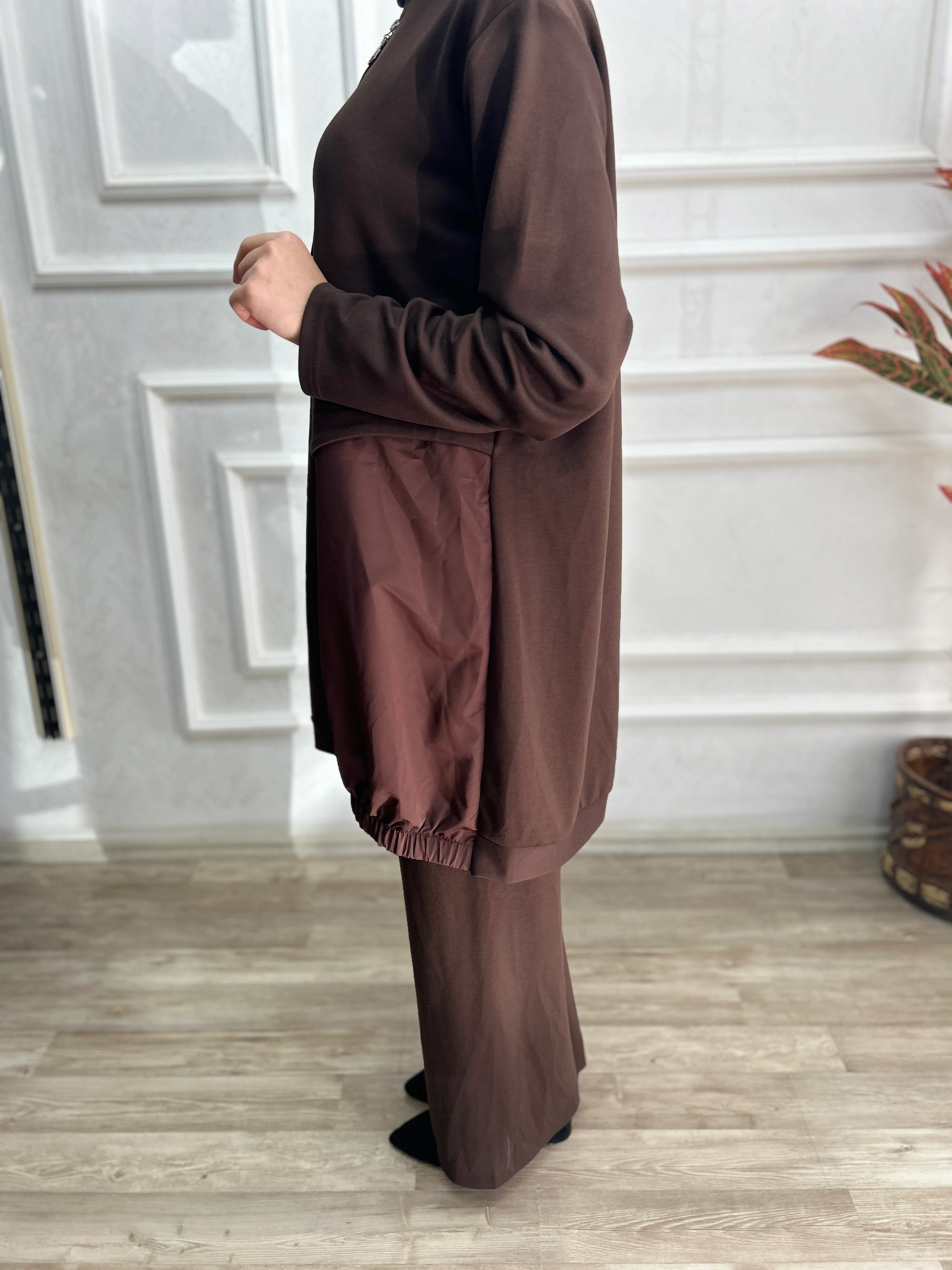 İkili fermuarlı takım (kahverengi)