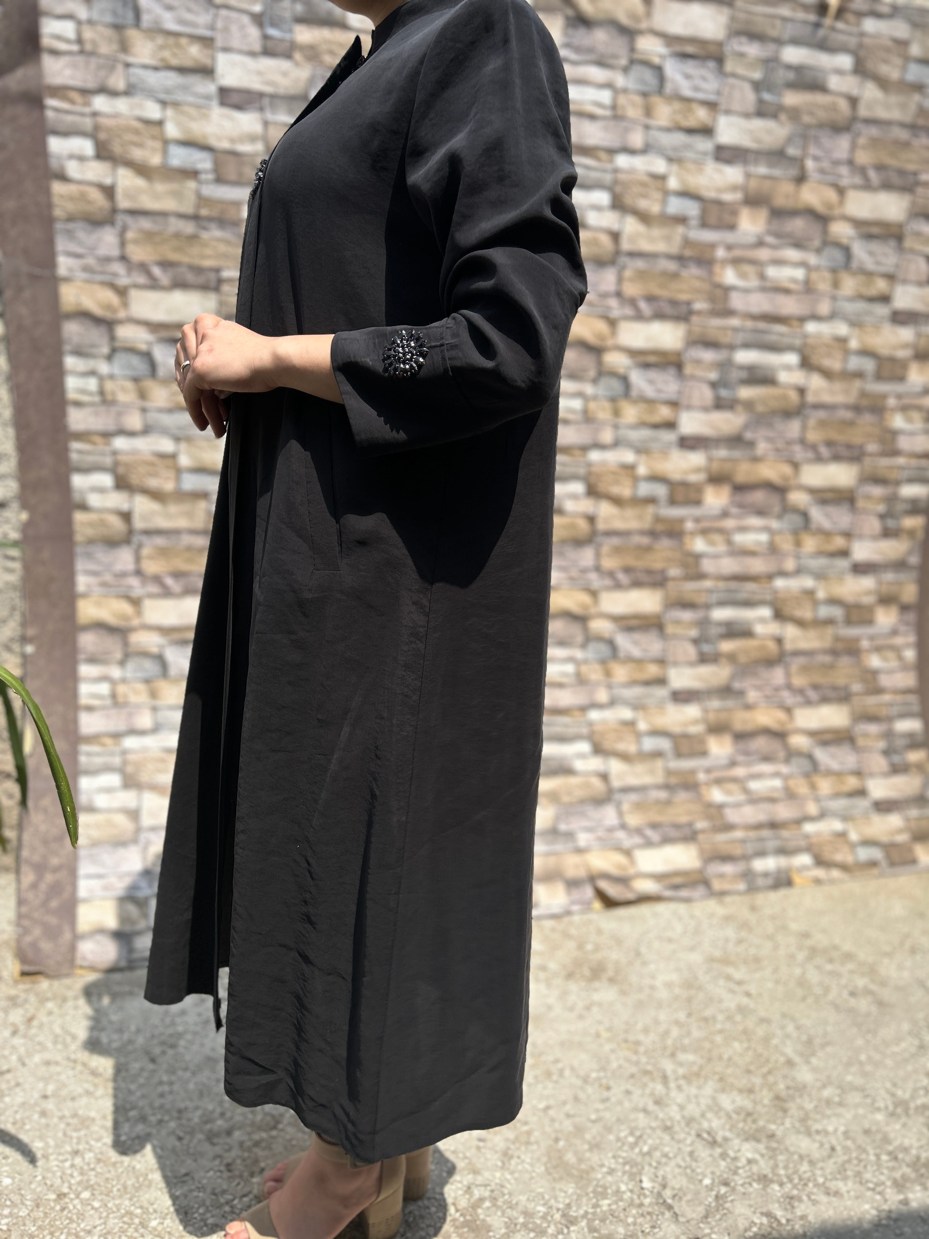 Modal Kumaş Önü Taşlı Kap (Siyah)