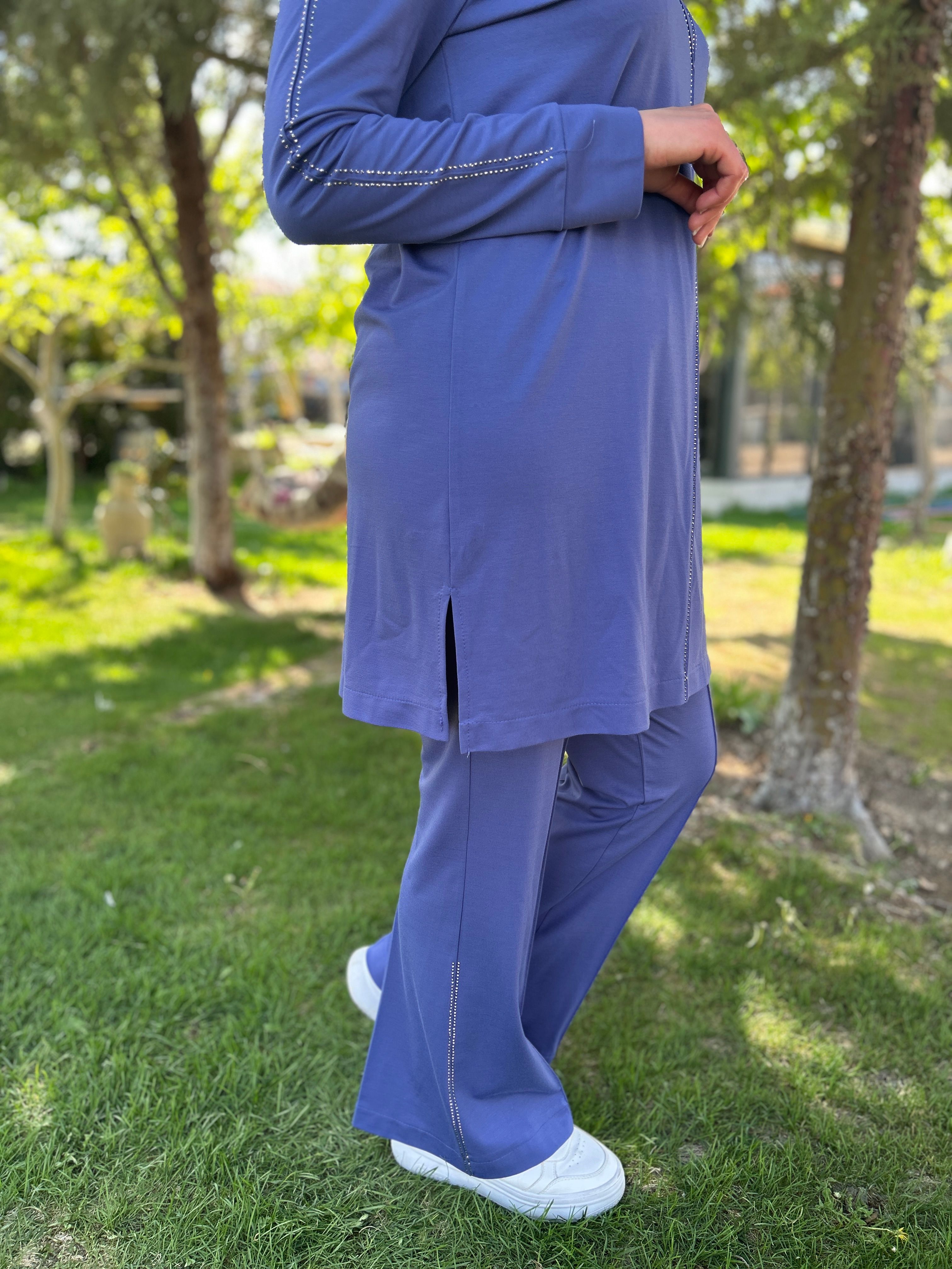 Pantolonu Taşlı İkili Takım (Mavi)