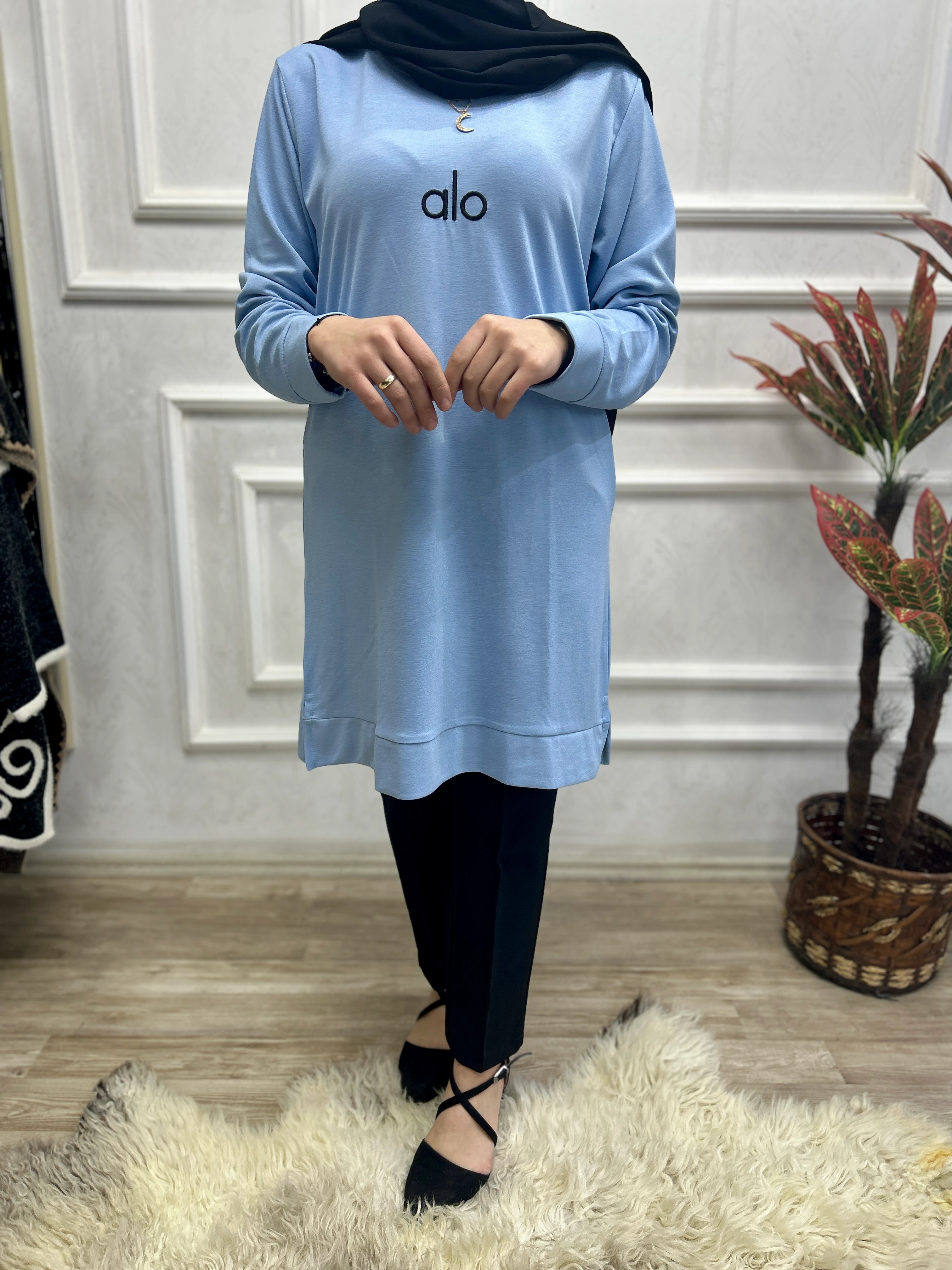 Alo yazılı tunik (açık mavi)