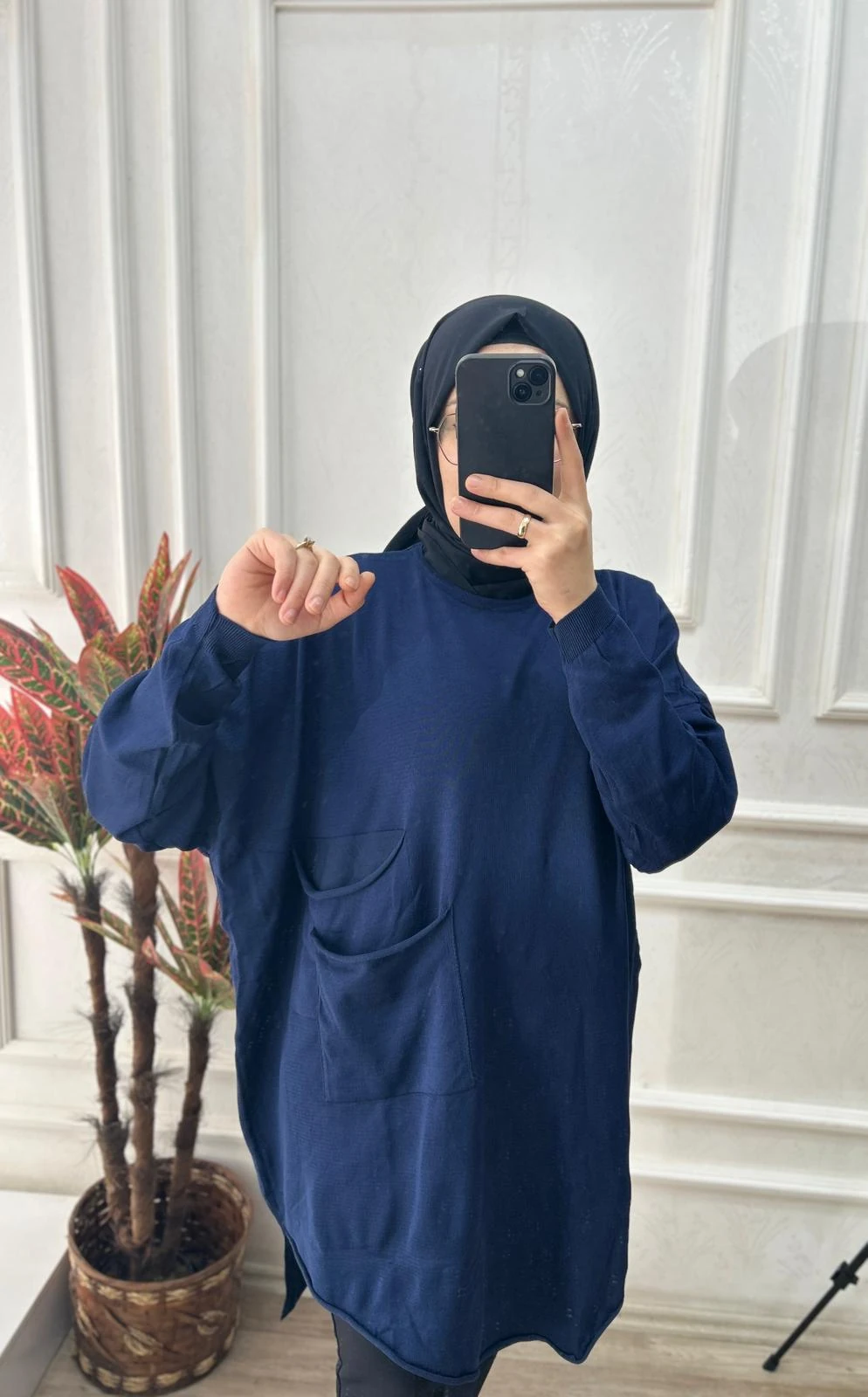 Büyük beden soğuk triko tunik(koyu lacivert)