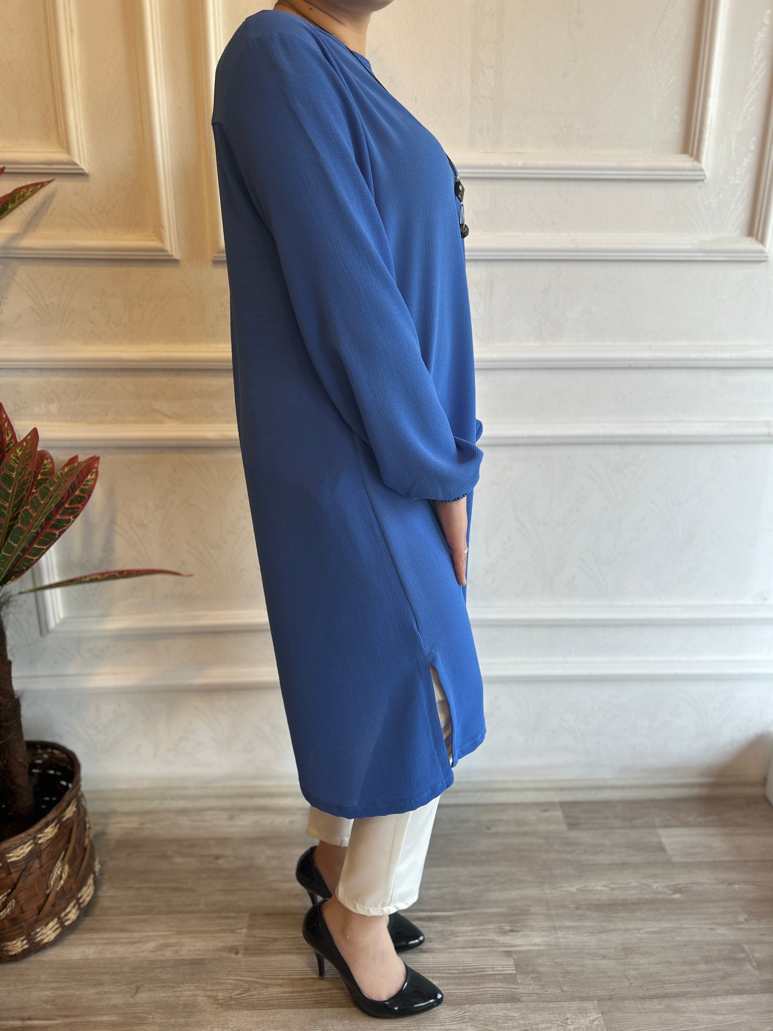 Şifon Krep Tunik (Mavi)