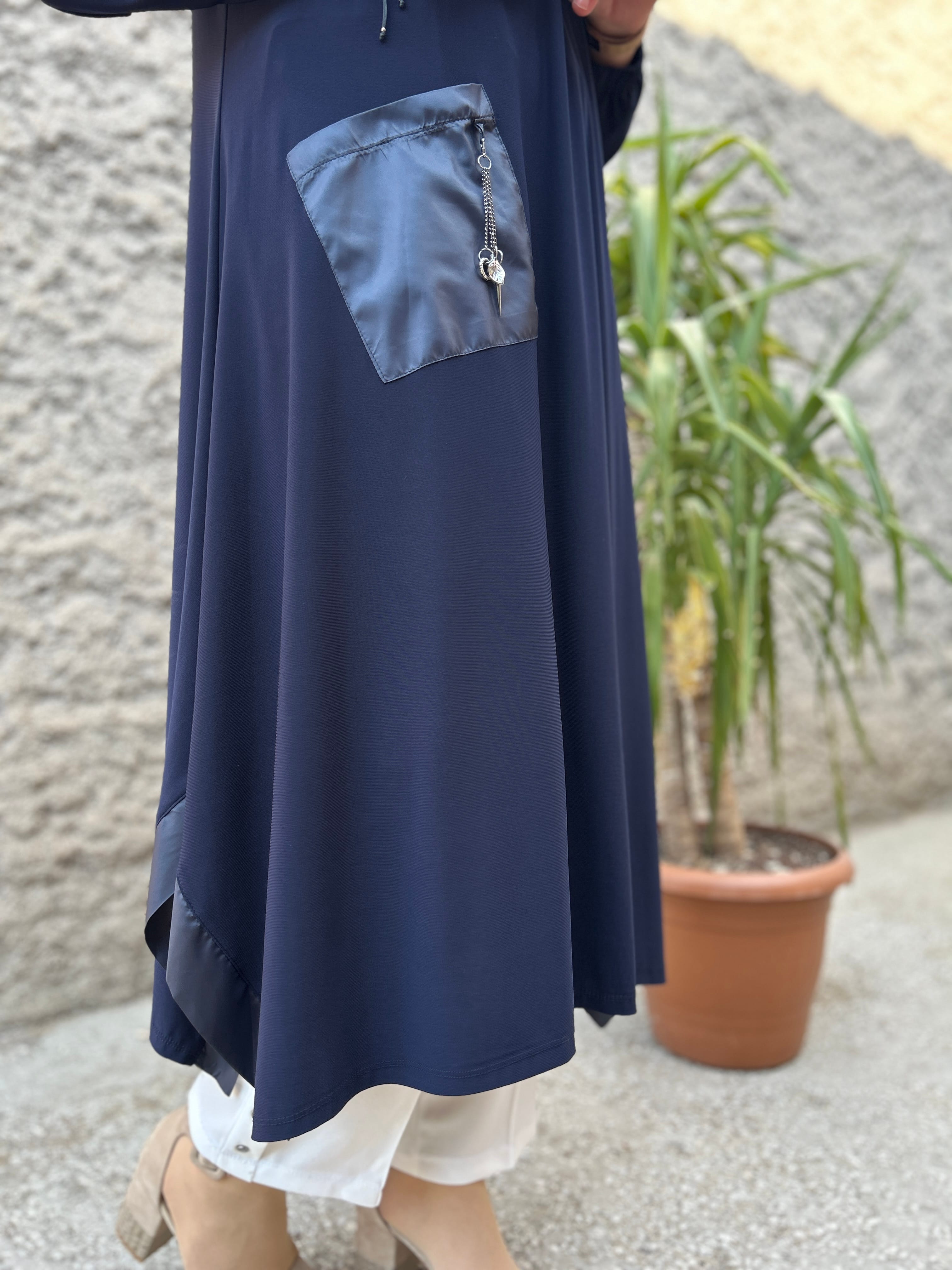 Deri Geçişli Sandy Tunik (Lacivert)