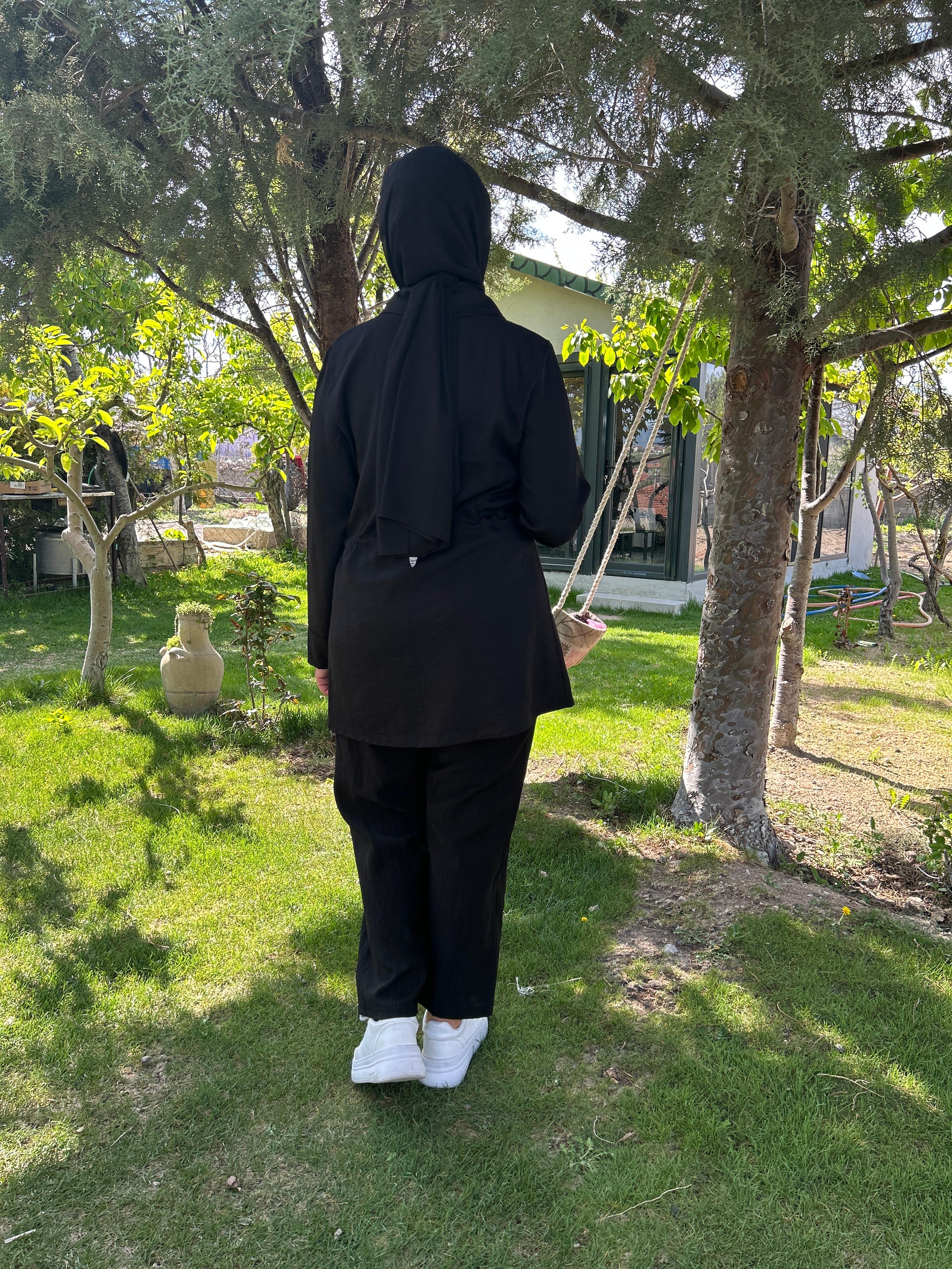 Beli Bağcıklı İkili Takım (Siyah)