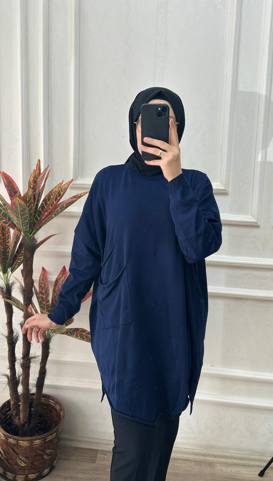 Büyük beden soğuk triko tunik(koyu lacivert)