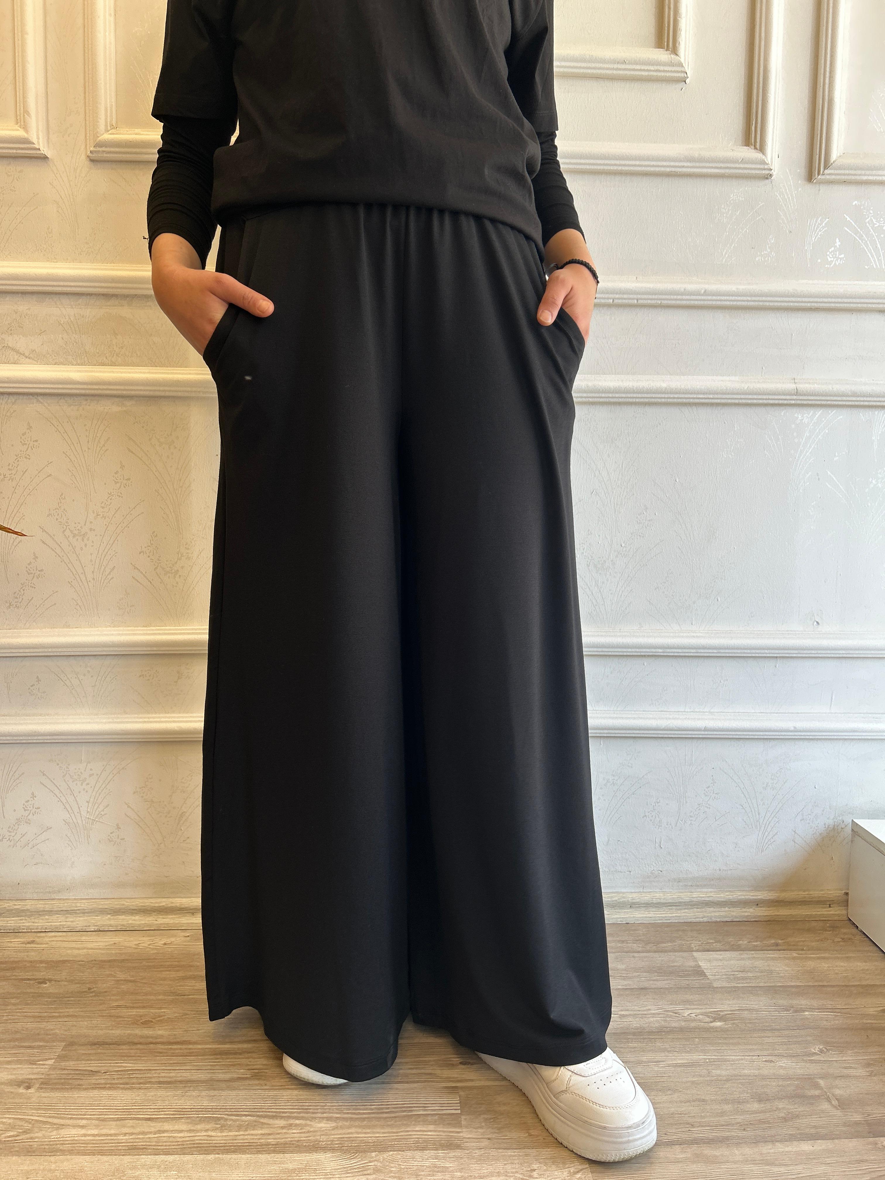 Aymoli Viscon Penye Etek Pantolon (Siyah)