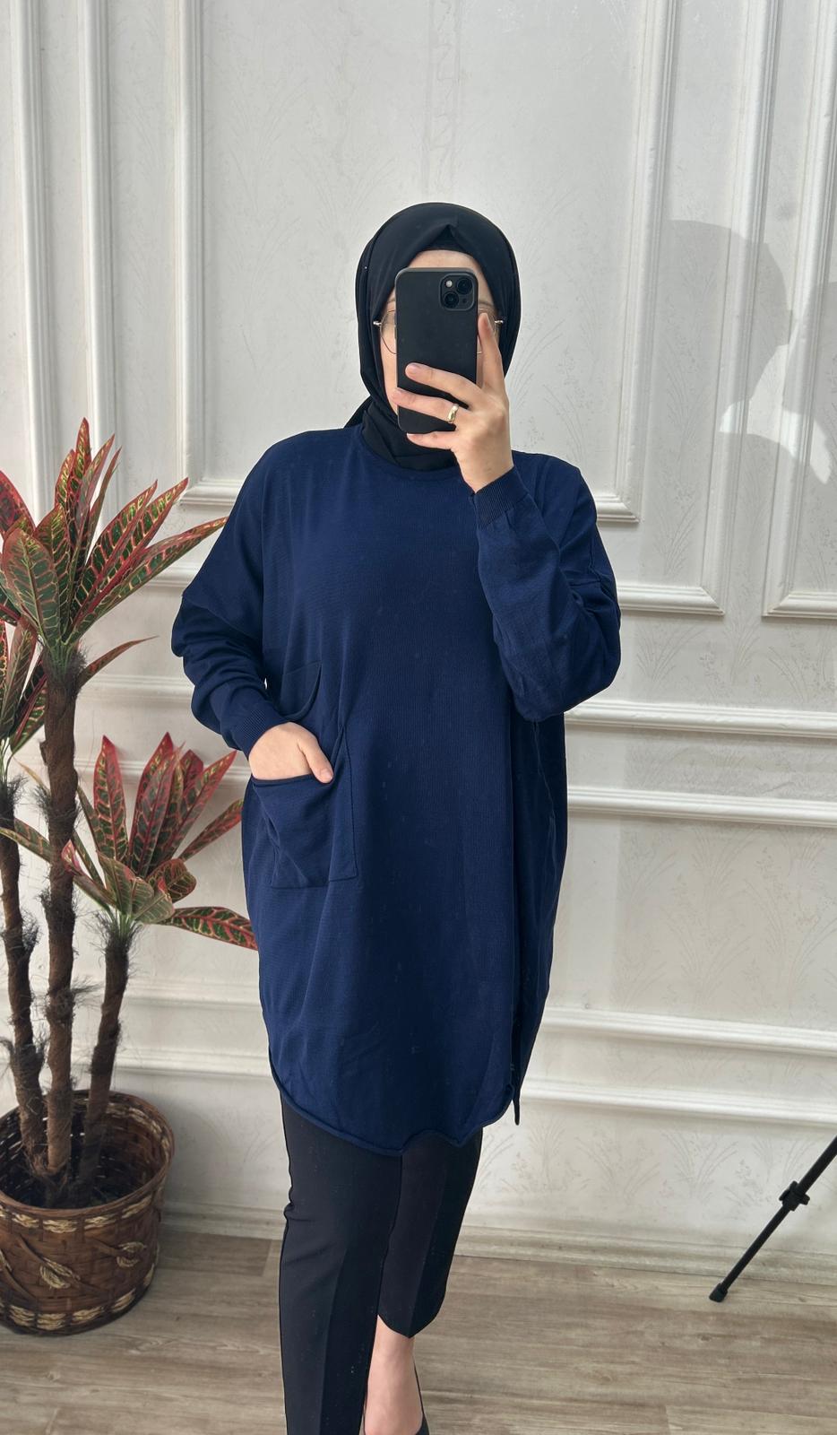 Büyük beden soğuk triko tunik(koyu lacivert)