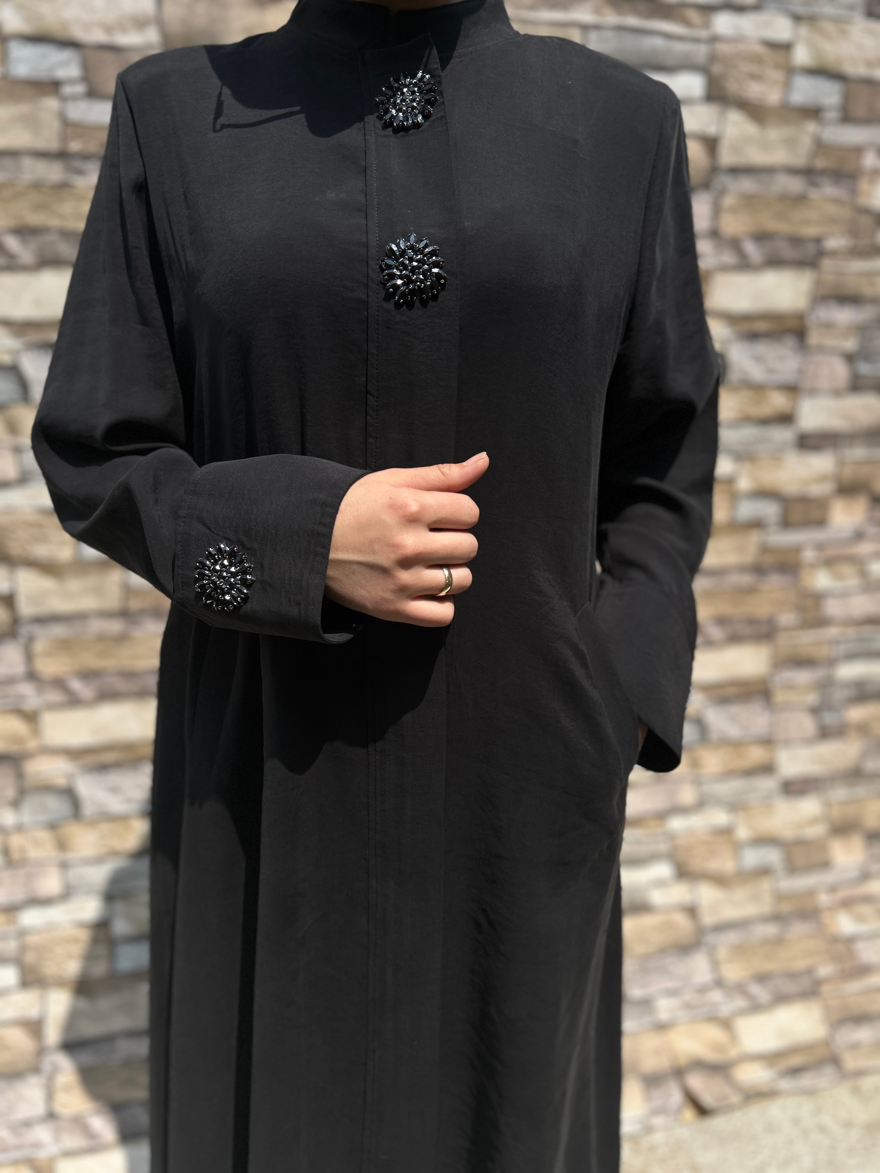 Modal Kumaş Önü Taşlı Kap (Siyah)