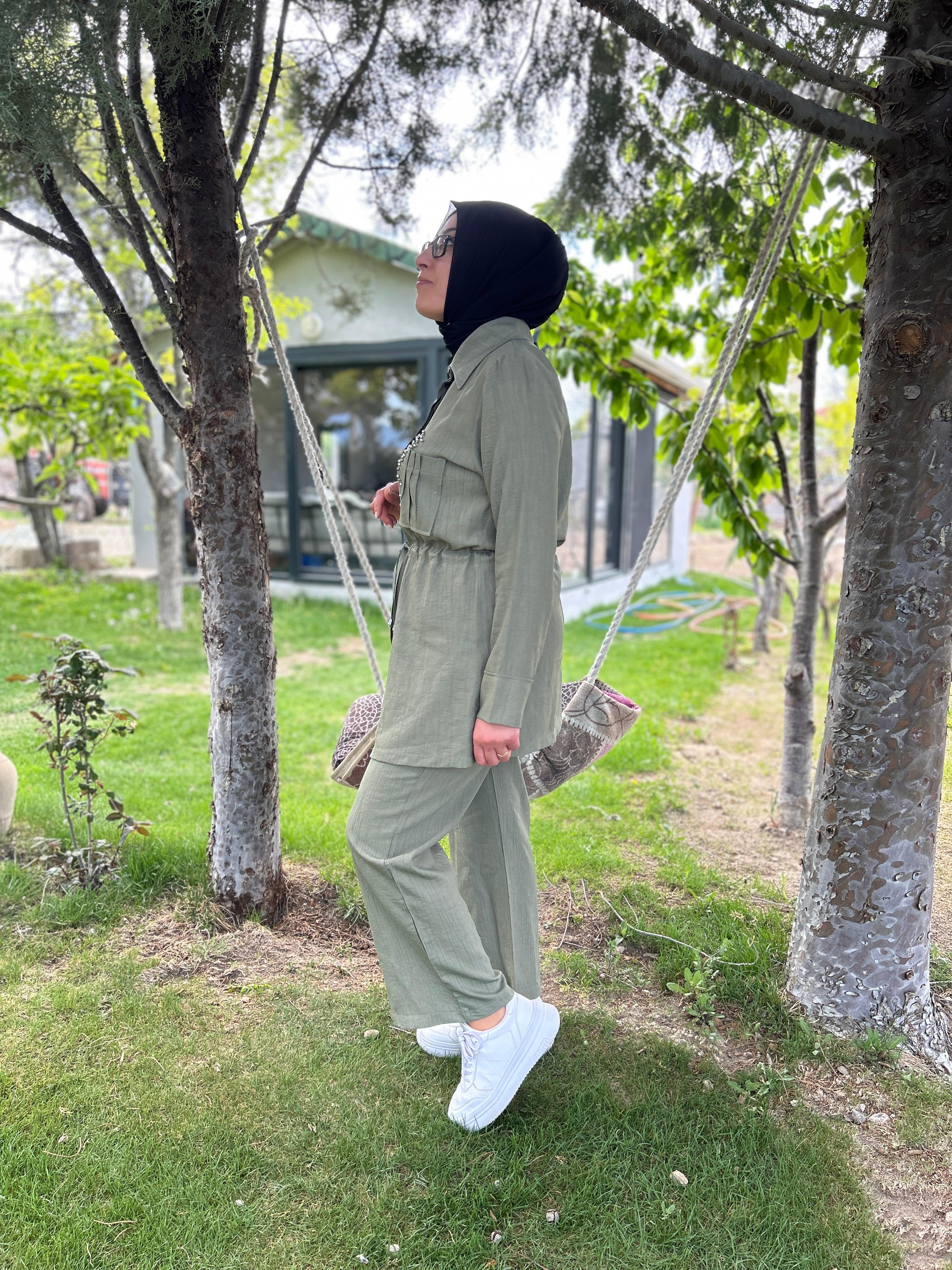 Beli Bağcıklı İkili Takım (Haki Yeşili)
