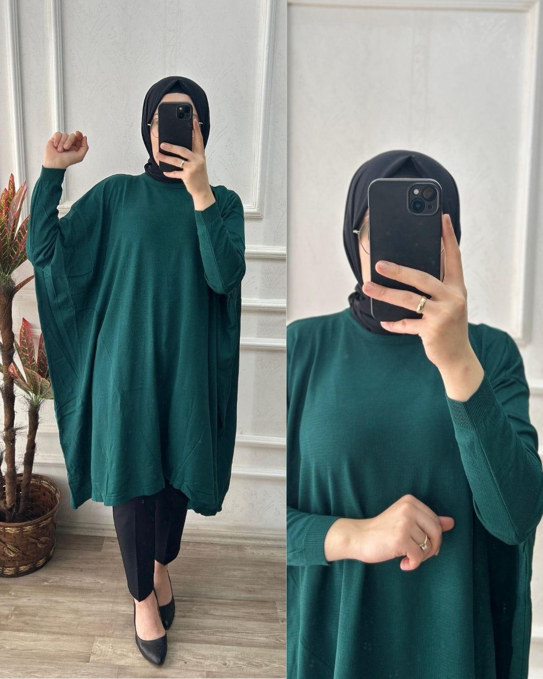 Büyük beden soğuk triko tunik(petrol yeşili)