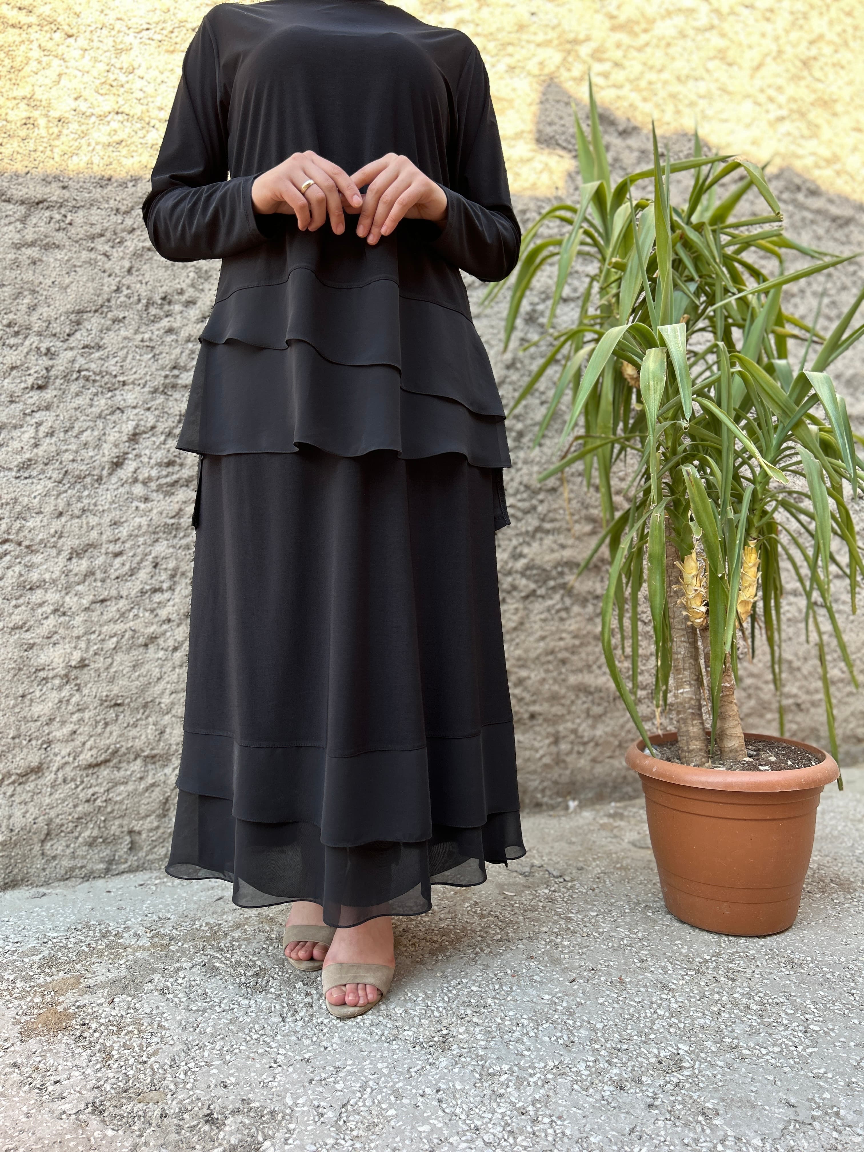 Şifon Detaylı Etekli Takım (Siyah)