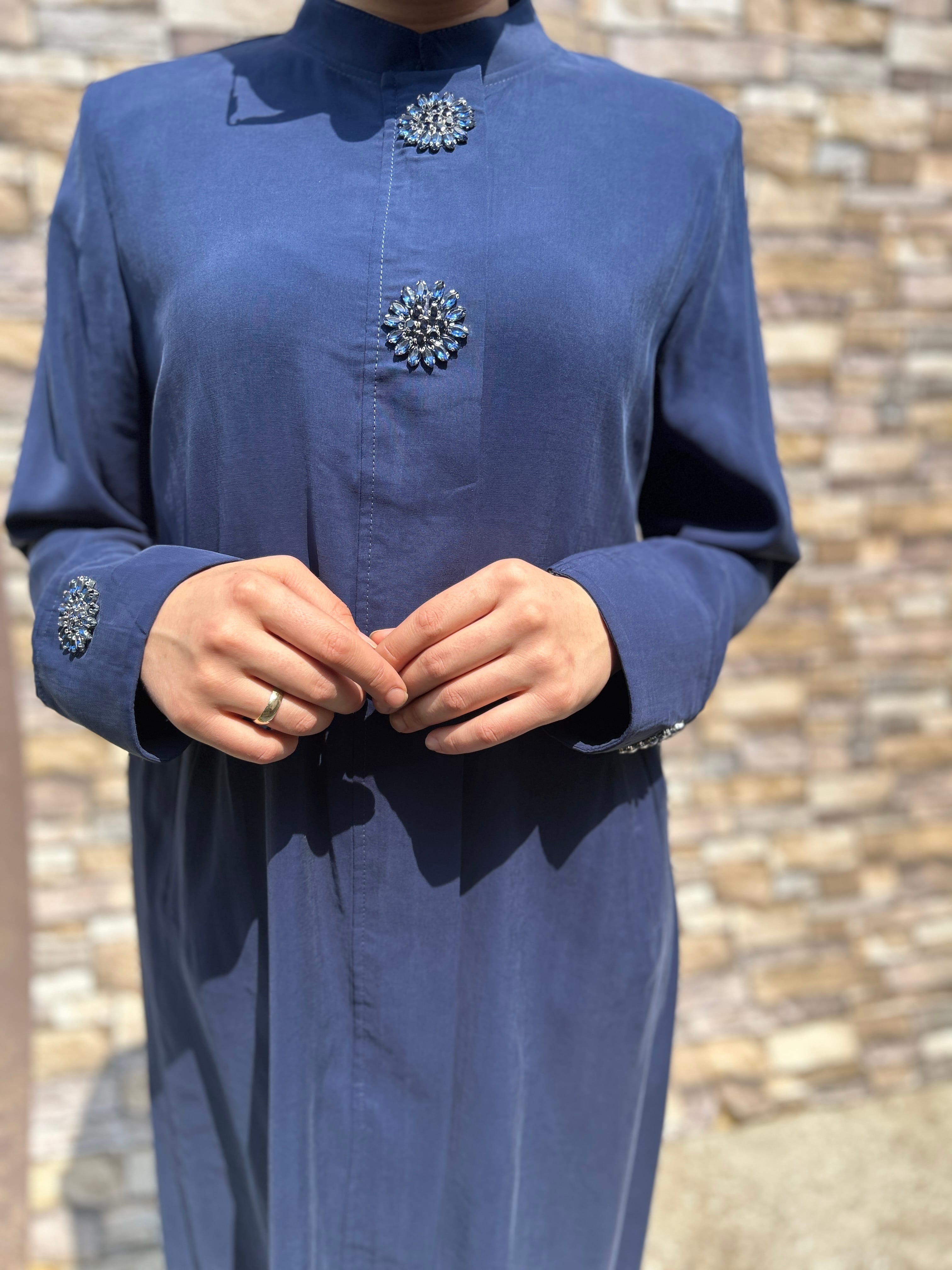 Modal Kumaş Taşlı Kap(Lacivert)