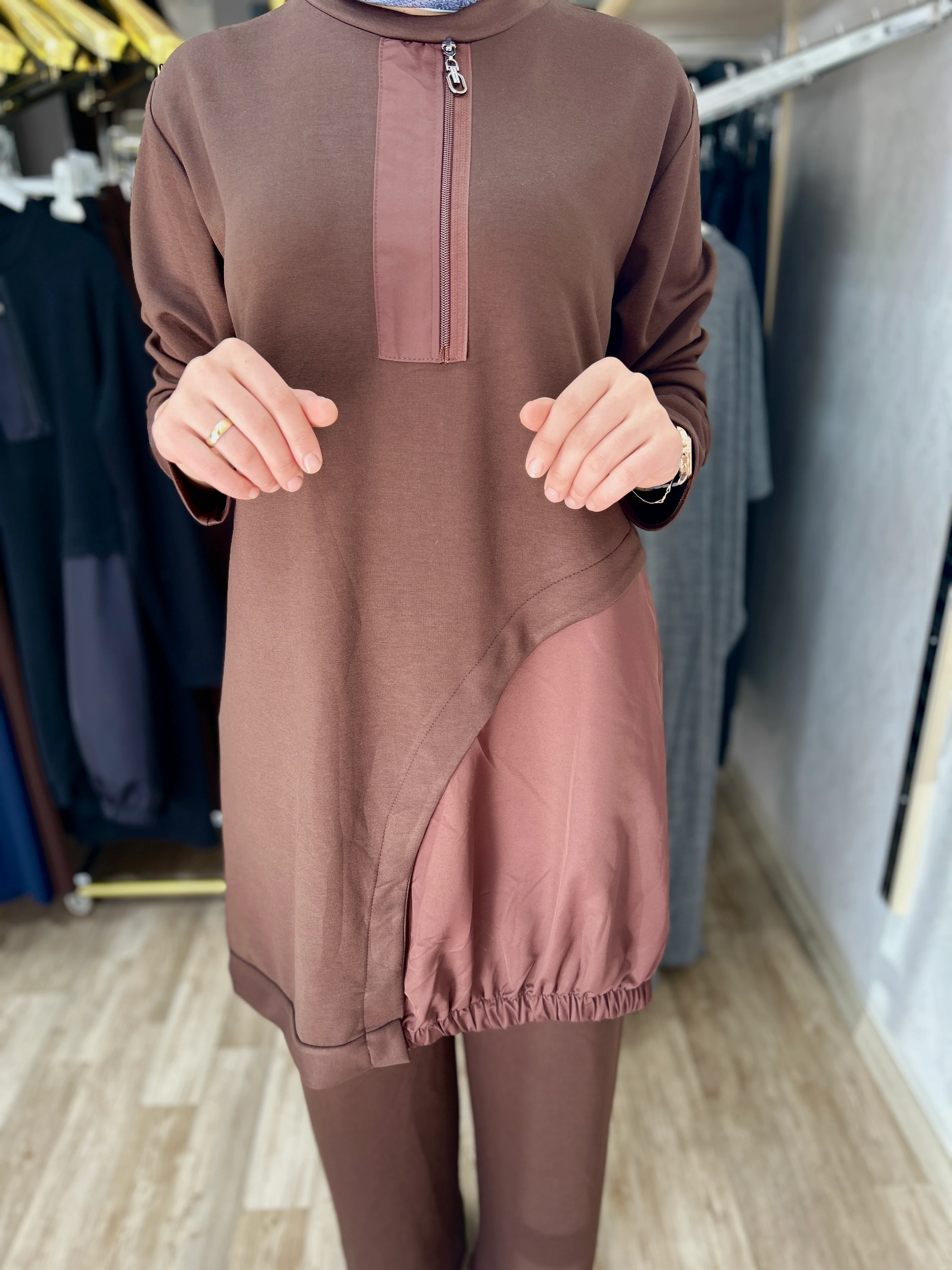 İkili fermuarlı takım (kahverengi)